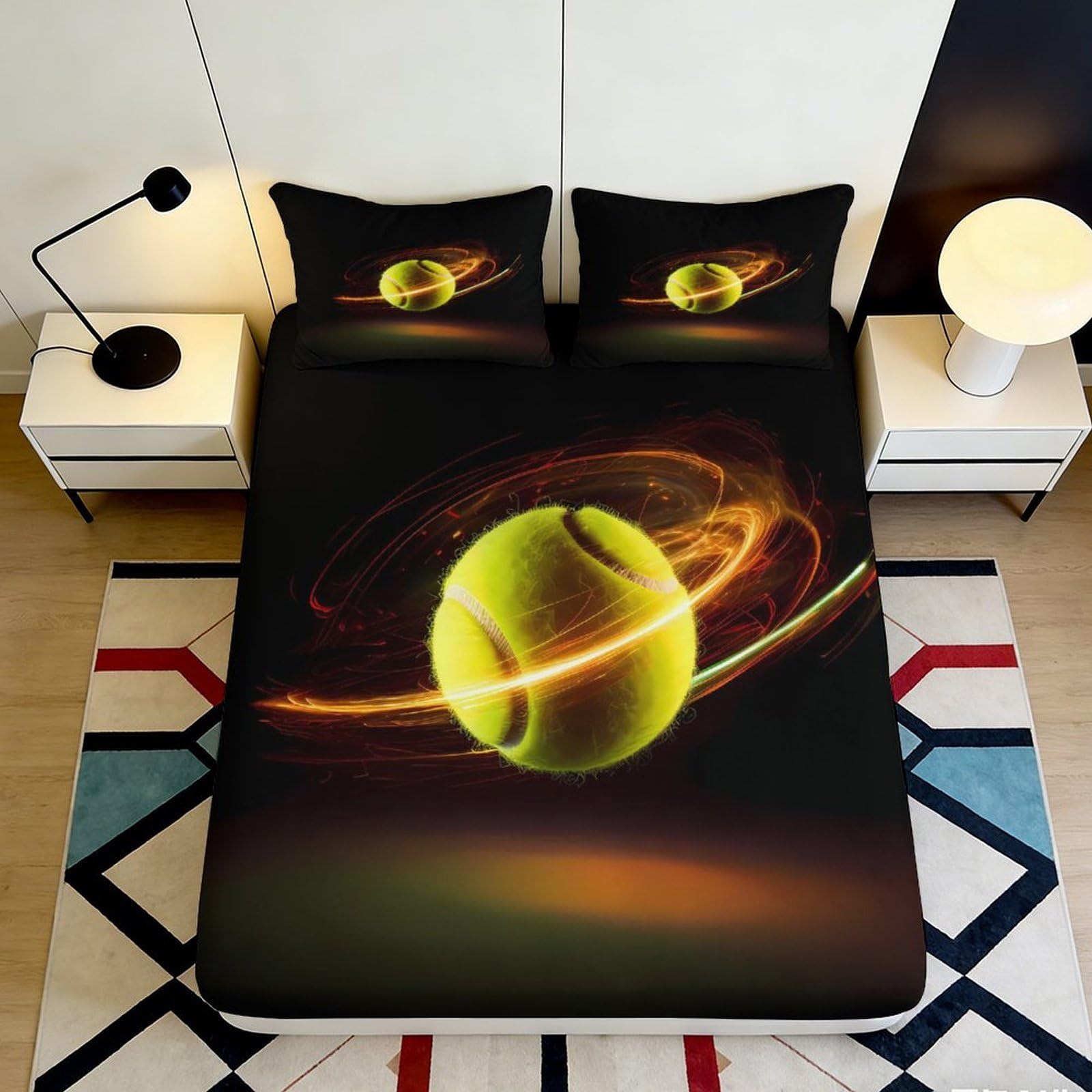 Pnayamiorkfel Style-8 3D Printed Tennis Ball Fitted Sheet Microfiber Modern Sports Art Mattress Cover For Bedroom Dorm Decorative Protection 90X200x25cm