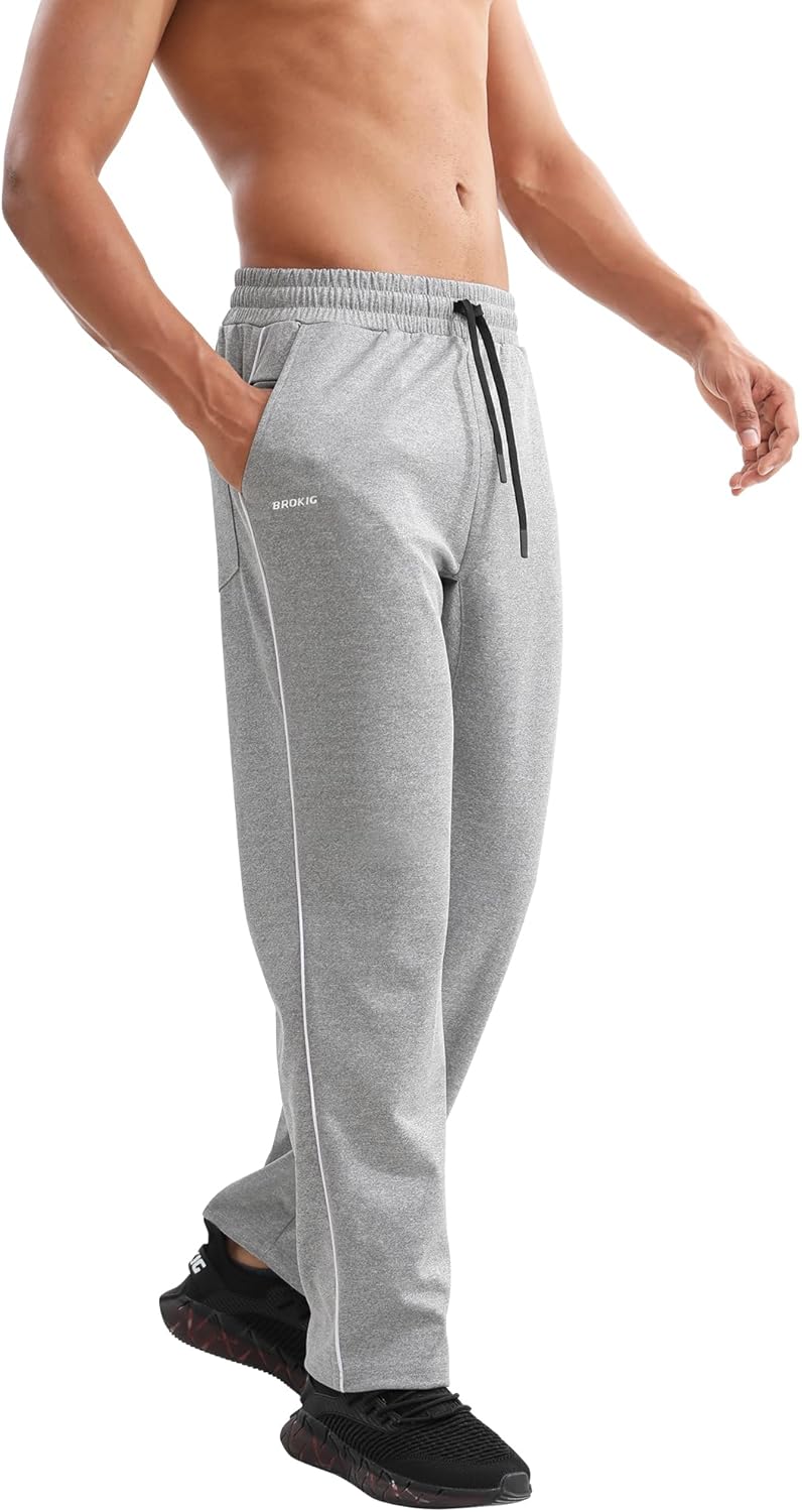 BROKIG Men's Stripe Baggy Workout Sweatpants Open Bottom Straight Leg Casual Sweat Pants with Pockets - Image 9