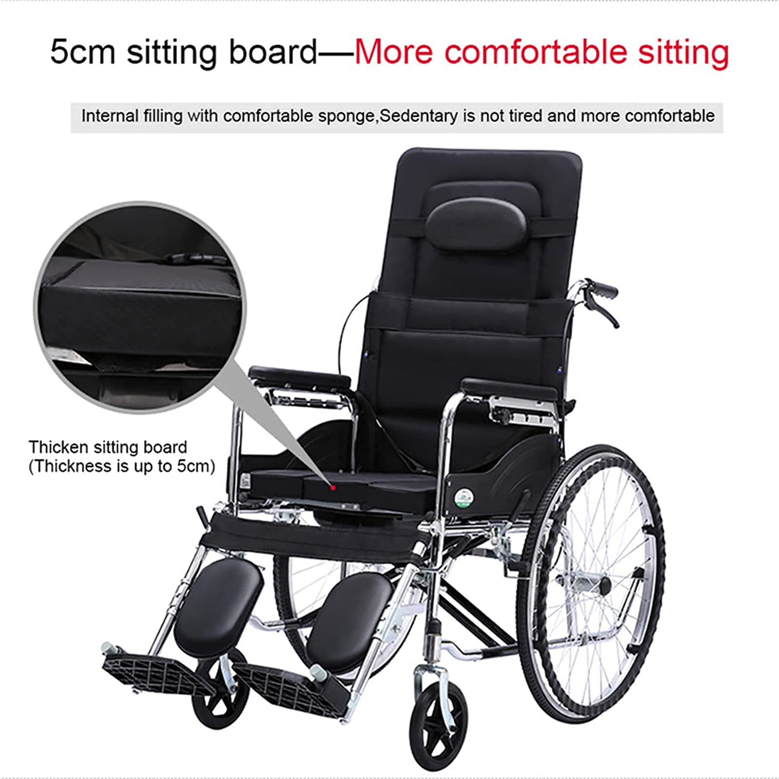 Sillas de ruedas plegables ajustables,Silla de ruedas eléctrica plegable ligera para discapacitados,Silla de ruedas con inodoro plegable manual funcional con respaldo reclinable