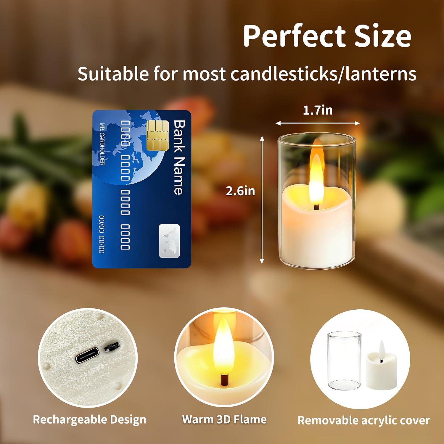 Rechargeable Flameless Candles with Timer Remote, 1.7"x2.6" Clear Acrylic LED Tea Lights Candles，Small Votive Electric LED Candles for Home Aniversary Wedding Holiday Decor(6 Pack)