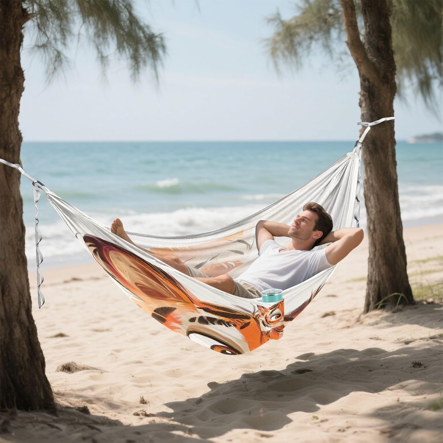 ALAZA Cute Tiger Cartoon Camping Hammocks Single or 2 Person 500 lbs Portable Parachute Travel Hammock w/Tree Straps for Hiking Backpacking Indoor Outdoor