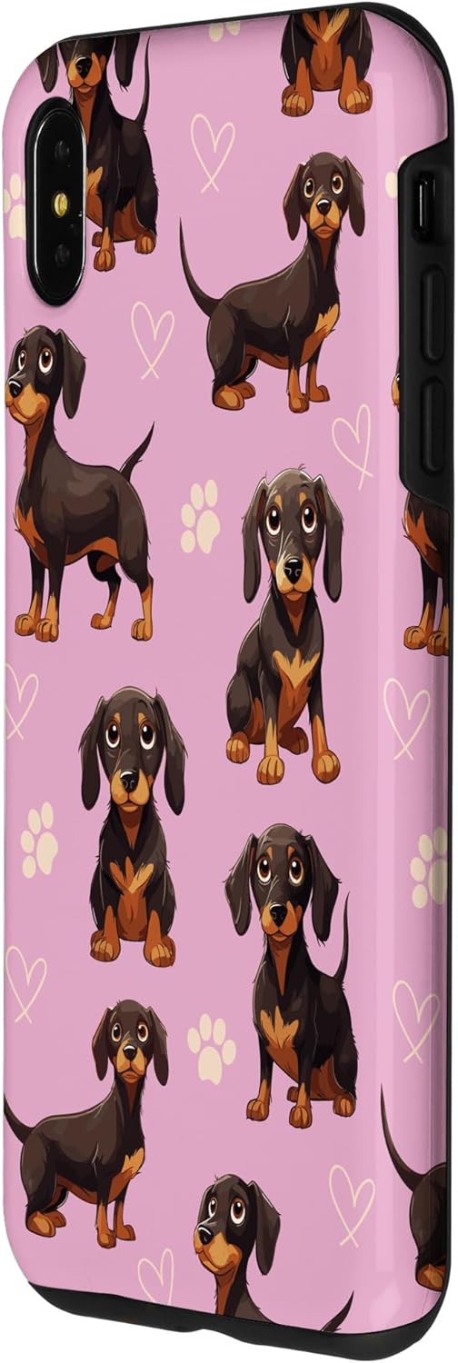Cute Weiner Dog Breed Dachshund with Paws Hearts Theme Case for iPhone XS Max