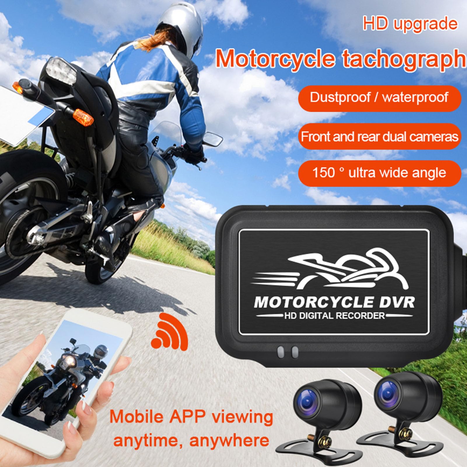 Podwójny rejestrator jazdy motocyklem 1080P HD i system kamer wideo DVR dla UTV ATV i wózków golfowych Monitorowanie parkowania WiFi ze stabilizacją obrazu i wodoodporną (WiFi)