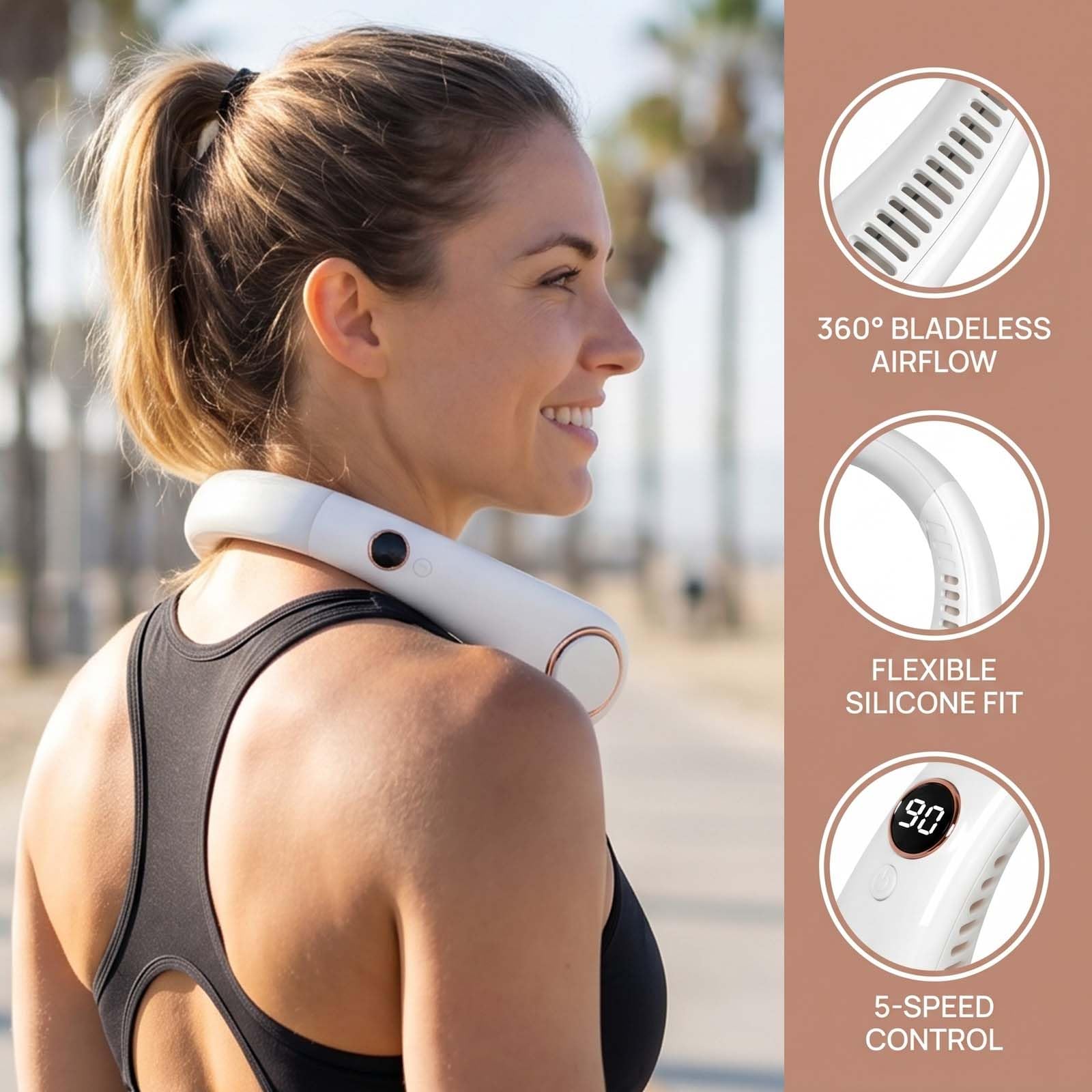 Ventilatore da collo portatile, USB, 3000 mAh, senza pale, silenzioso, ricaricabile, 3 velocità, ideale per i viaggi (nero) | Leroy Merlin