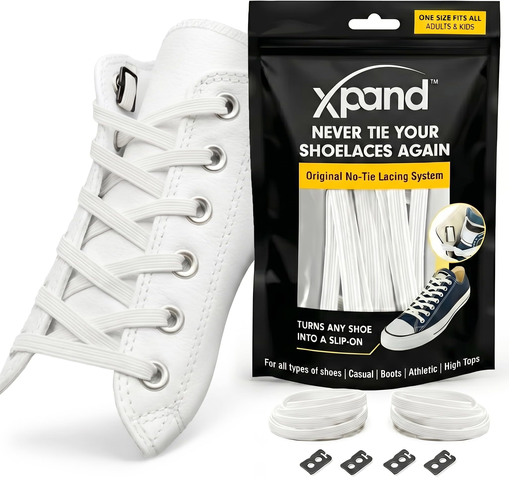 No Tie Shoelaces System with Elastic Laces - One Size Fits All Adult and Kids Shoes