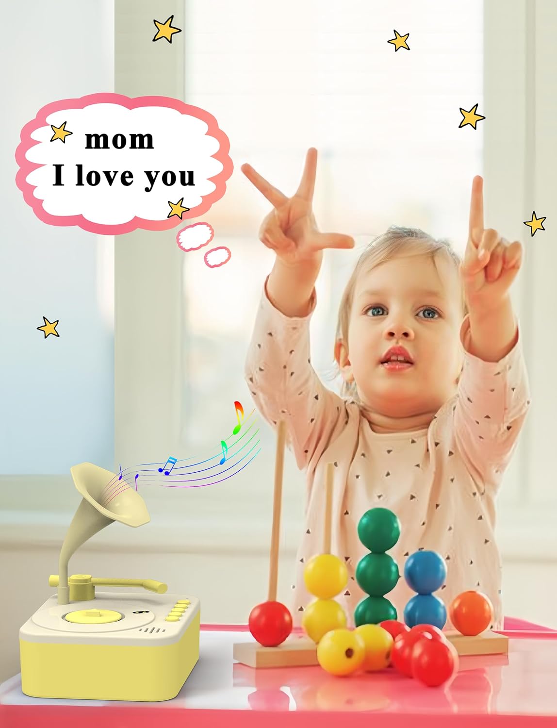 Kids Phonograph with 96 Colorful Cards Learning Sensory Toy Ideal Entertainment for Boys and Girls Aged 3-6 Kids Phonograph Record Player (Yellow)