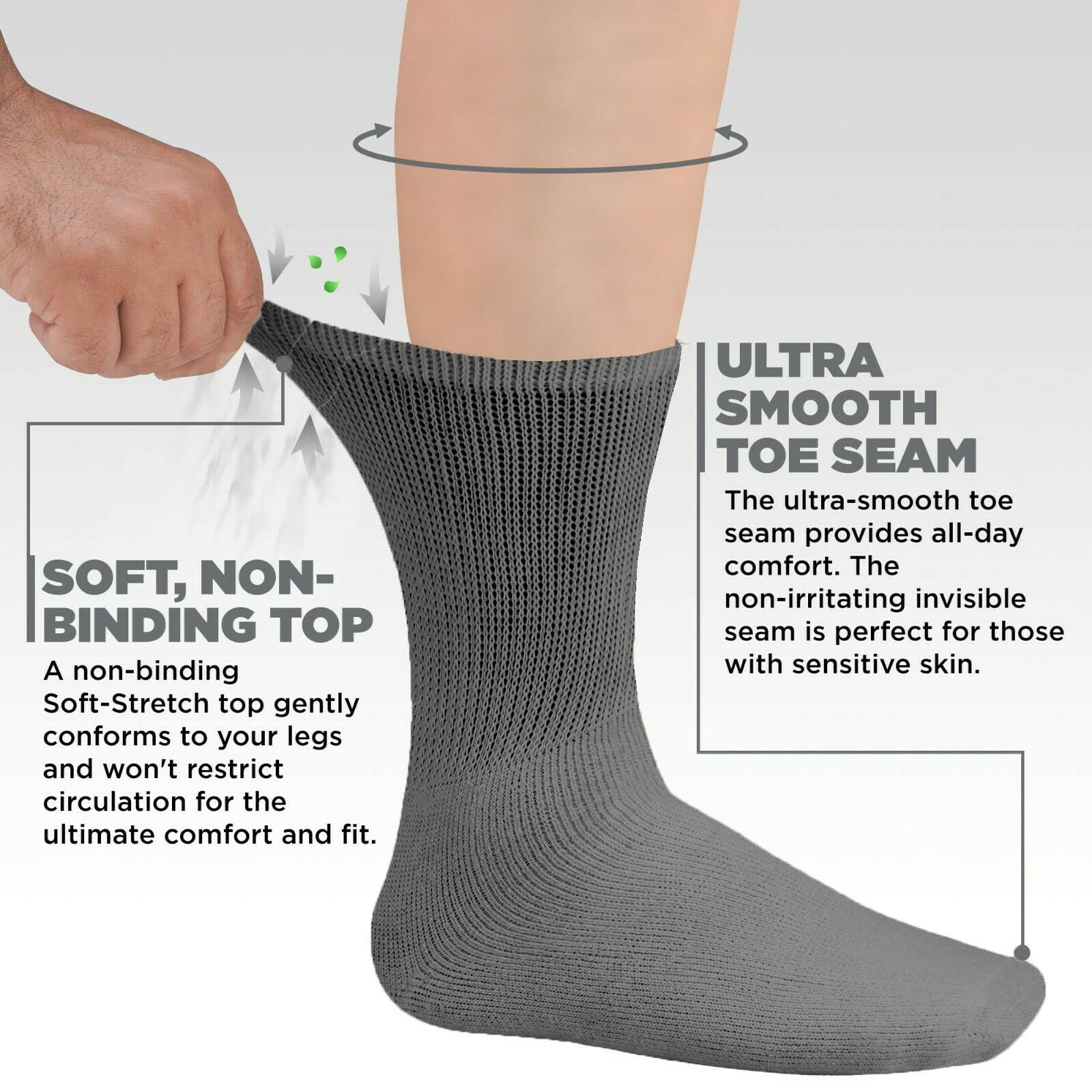 LOOM KNIT Diabetic Socks Non-Binding, 6 works Non Elastic Gentle Grip for Swollen & Painful Legs - Image 2