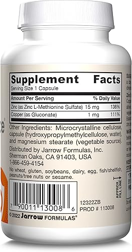 Miniatura 9 de Balance de zinc Jarrow Formulas, refuerza el sistema inmunológico y proporciona protección antioxidante, 100 cápsulas
