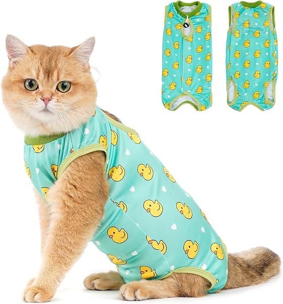 Avont Body Post Operatorio Gatto, Tutina Gatto Post Operatori Sterilizzazione, Cat Recovery Suit per Impedire Leccare Ferita Addominale Dopo l'intervento Chirurgico -Anatra(S) - 1