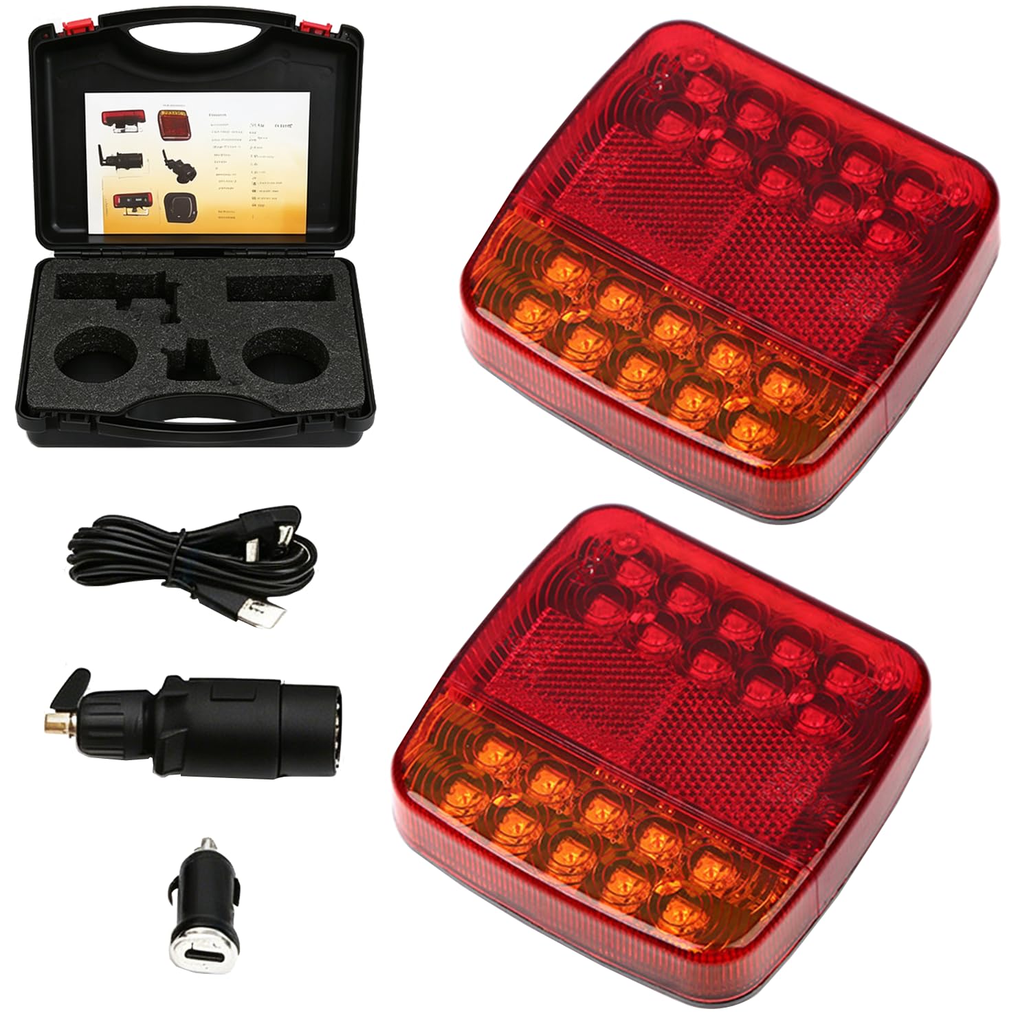 Anhänger Rückleuchten Kabellose, Magnetische Beleuchtungs LED Set mit 7 Pin Stecker, Rücklicht Anhänger Set mit Blinker, Bremslicht, Positionslicht & Kennzeichenlicht für LKW, Traktor, Wohnwagen