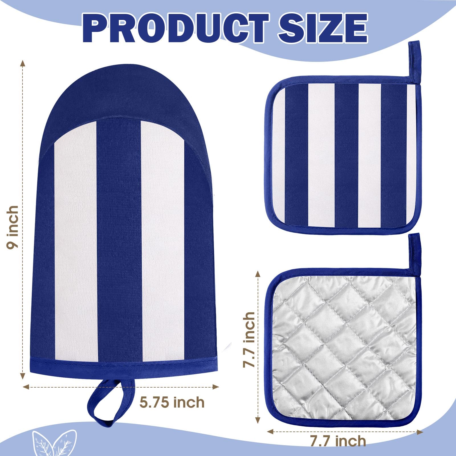 Reallnaive Juego de 4 manoplas de horno y soportes para ollas para cocina, guantes de horno de algodón a rayas, resistentes al calor, 260.0 °C, exteriores, interiores, jardín, hornear, cocinar
