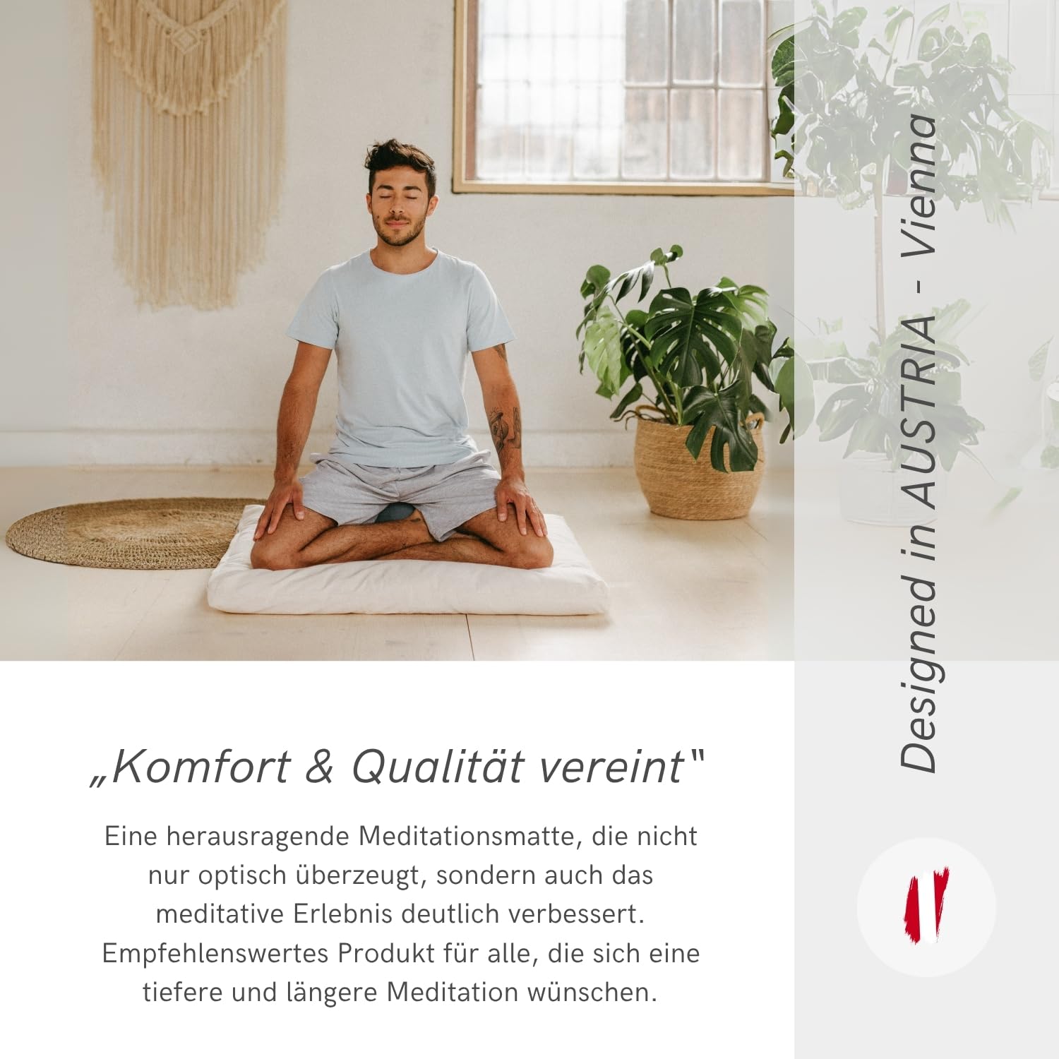 Lotuscrafts Meditationsmatte Zabuton Deluxe - Extra Dick - Meditationskissen Unterlage für entspannte Meditation - Waschbarer Bezug aus 100% Baumwolle - GOTS Zertifiziert