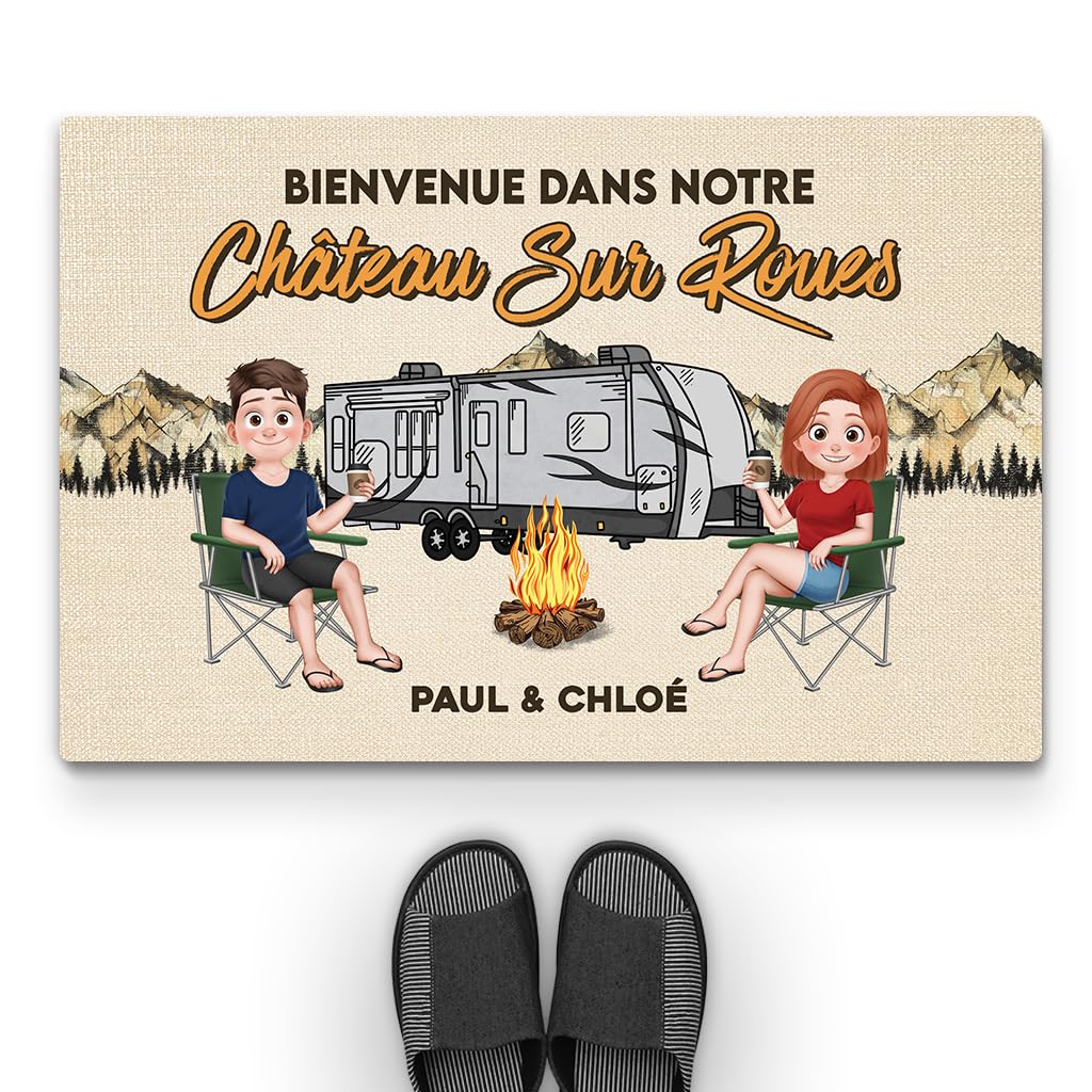 Tapis camping-car personnalisé avec prénom pour paillasson extérieur drôle de caravane