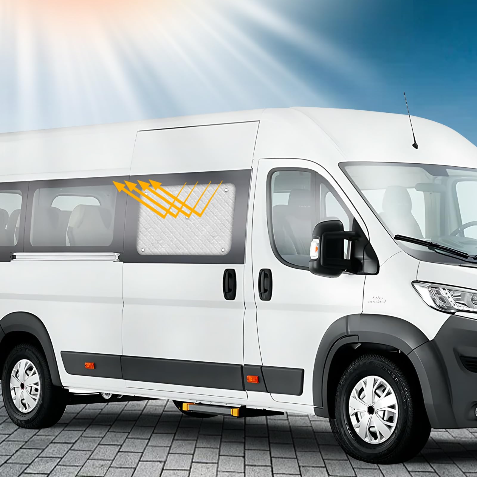 Pare-Soleil pour Pare-Brise Compatible avec Fiat Ducato 2006-2025, Pare-Soleil pour Vitres Latérales de Portes Coulissantes
