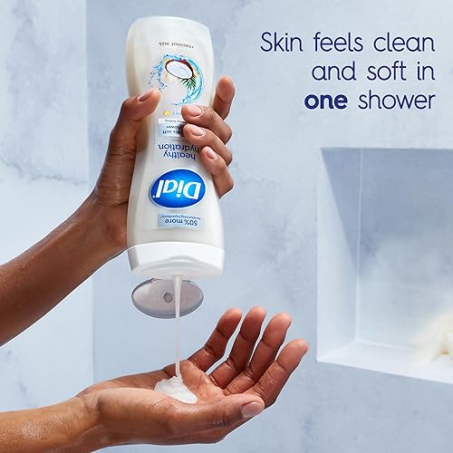 Miniatura 2 de Dial Gel de baño, hidratación saludable, leche de coco + vitamina E, 16 onzas líquidas (paquete de 4), suave, deja la piel suave en 1 ducha, probado