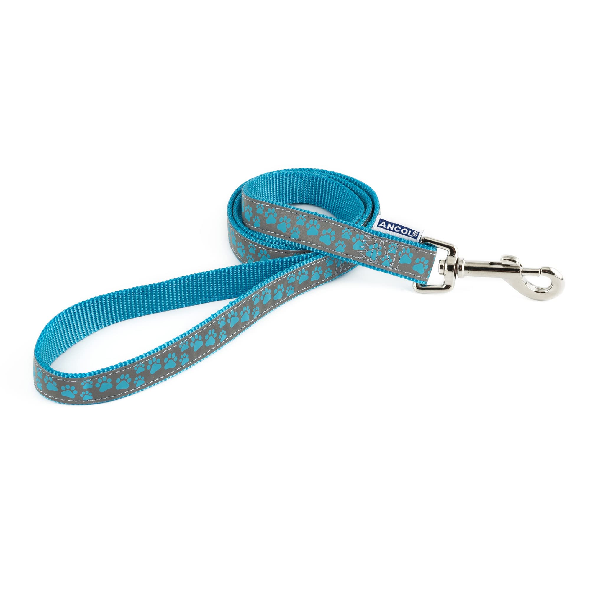 Ancol Reflective Dog Lead - Blue Paw Print - 1m
