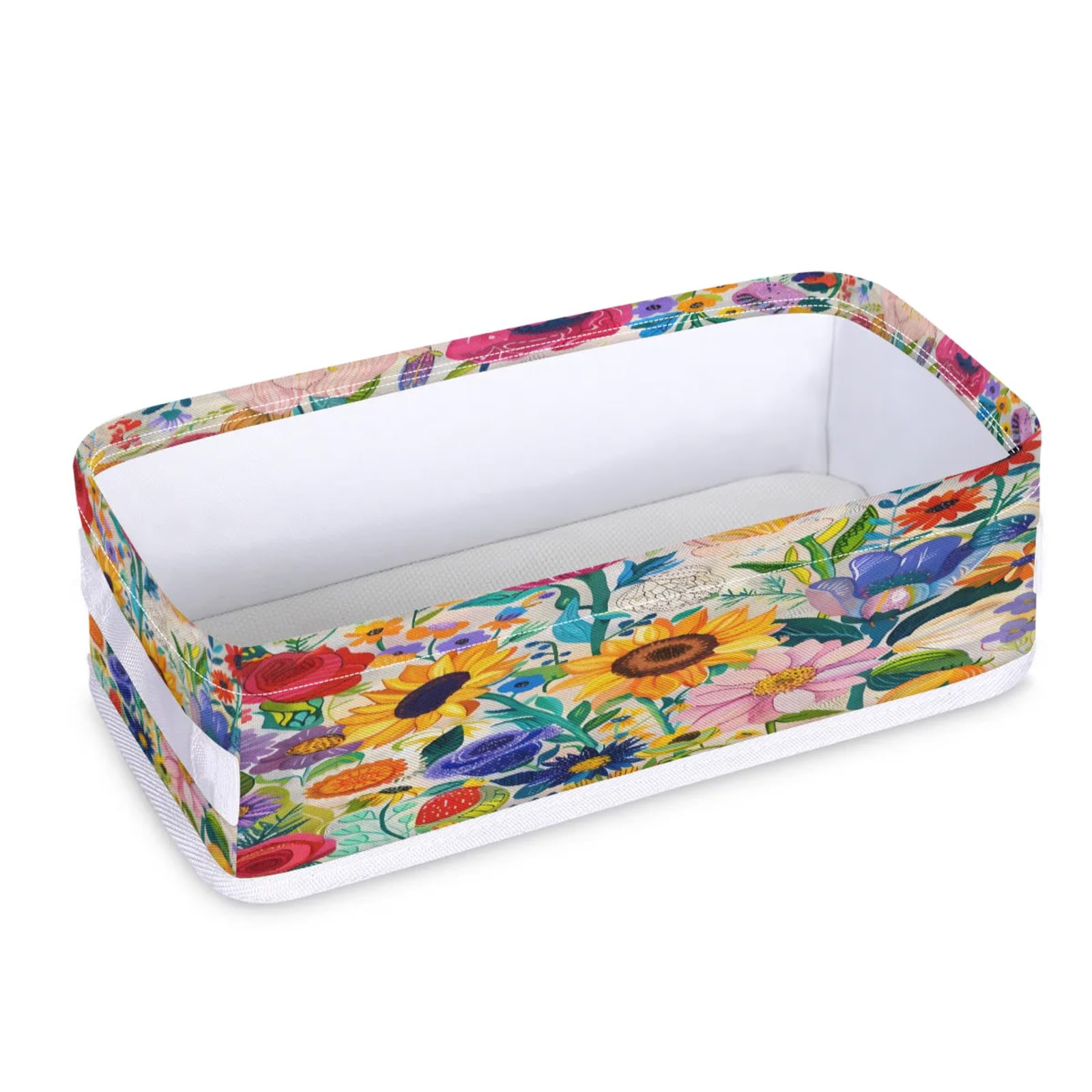 Tablerazzi Toilet Tank Topper Paper Basket with Handle, Spring Summer Wildflowers Bathroom Storage Basket for Organizing, Small Fabric Storage Bins for Bathroom Decor