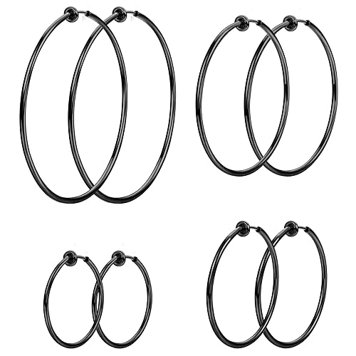 LOYALLOOK 4 Pairs Stainless Steel Clip On Hoop Earrings for