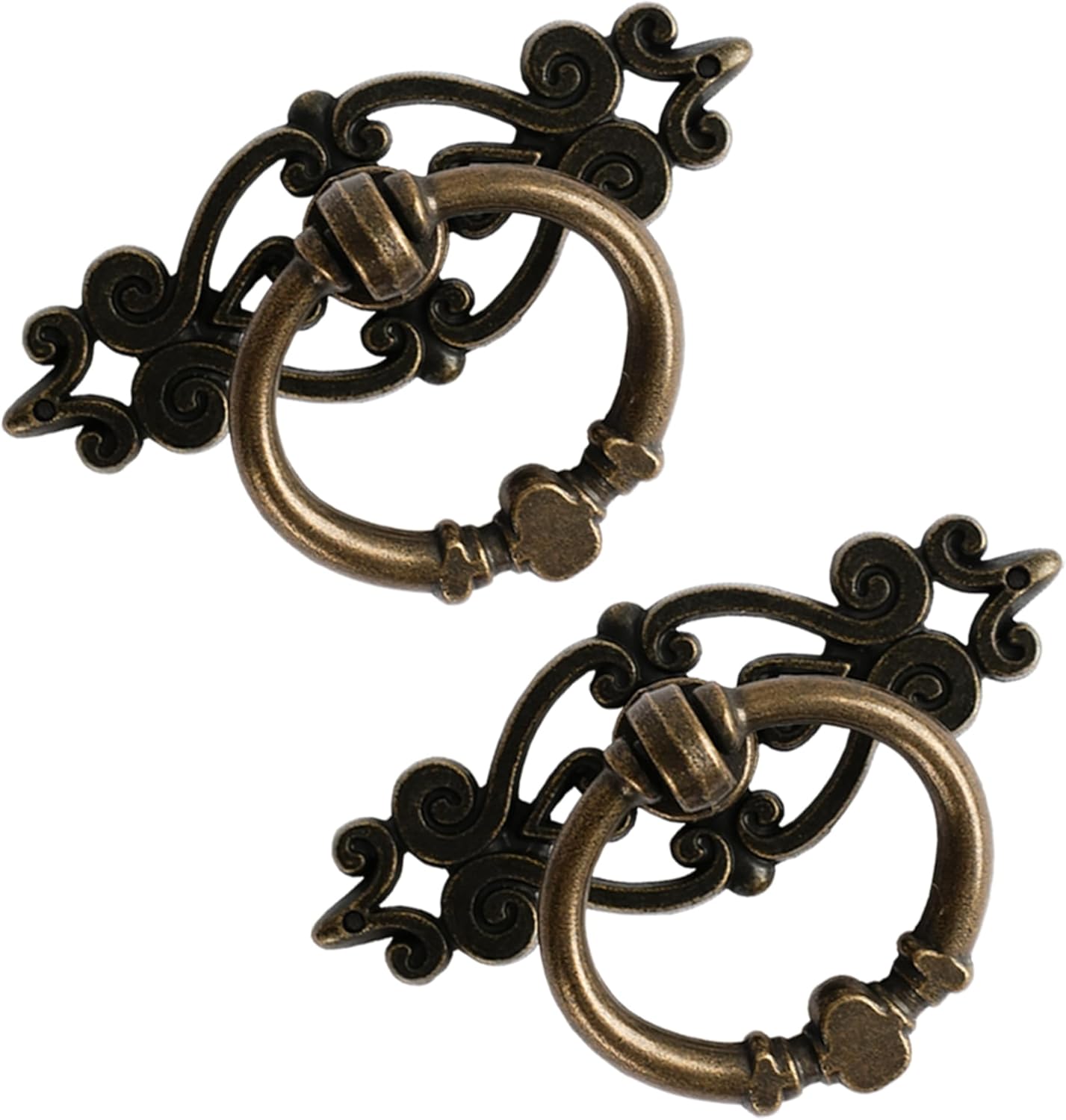 Antique Bronze Ring Pull Handles 8 Pack, Single Hole Vintage Drawer Pulls with Decorative Backplates, Round Cabinet Knobs for Dresser Box Cupboard, 1.4 Inch Diameter