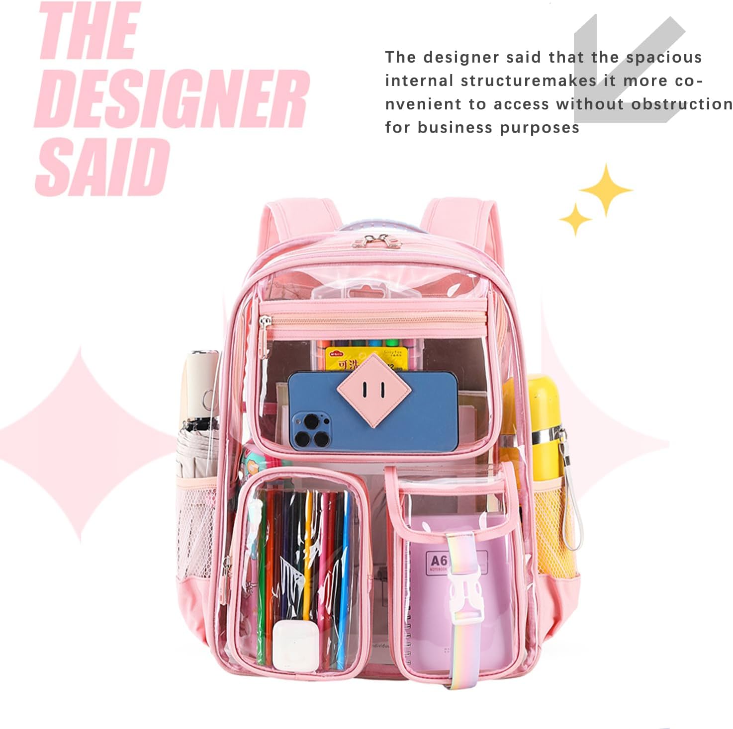Clear Backpack for School Heavy Duty PVC Transparent Bag See Through Bookbag for Stadium Approved Women Girls (Cute, Pink) - Image 7
