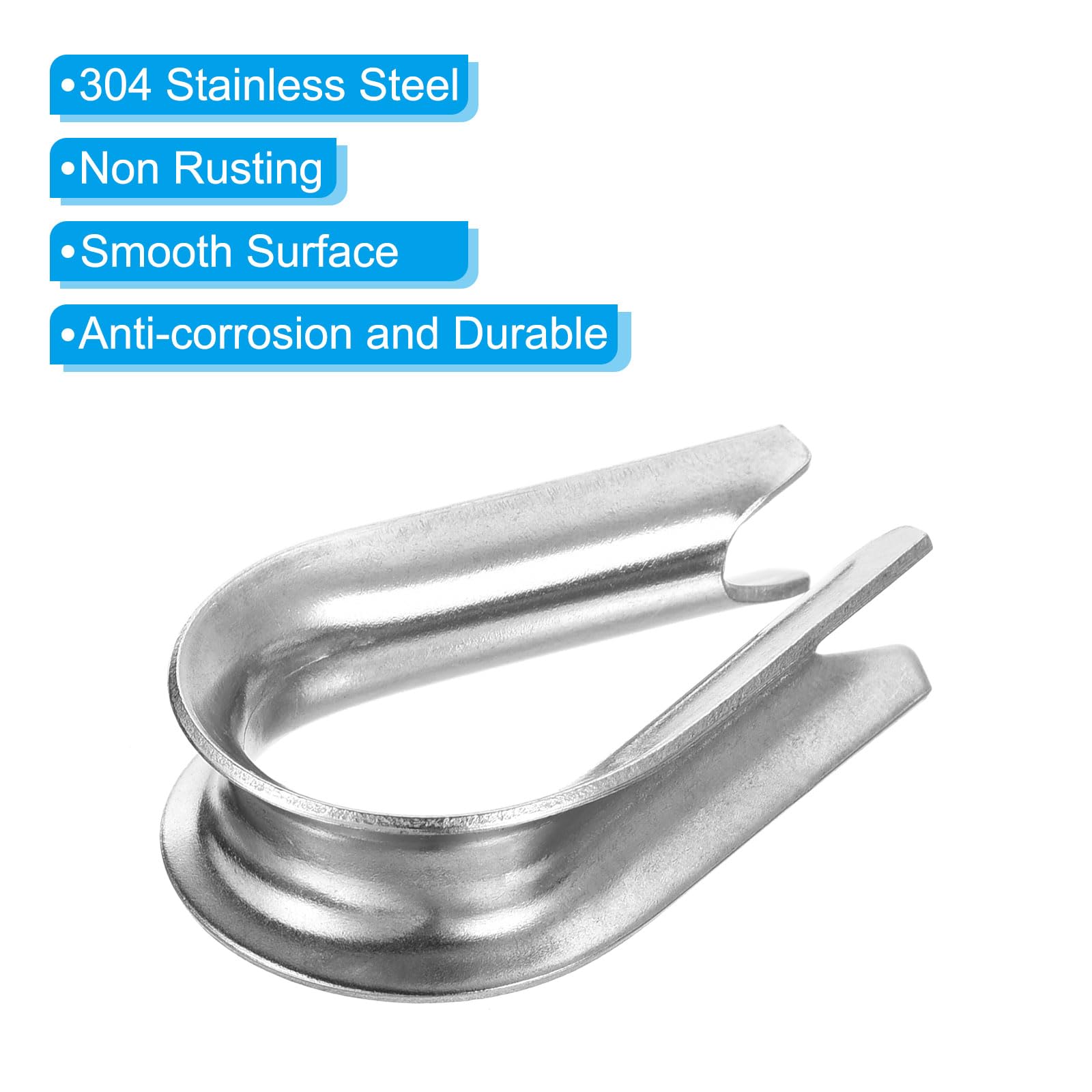 PATIKIL Cosse de Câble en Acier Inoxydable 304 de 8 mm (5/16 Pouce), Lot de 4 Cosses de Câble pour Gréement de Bateau
