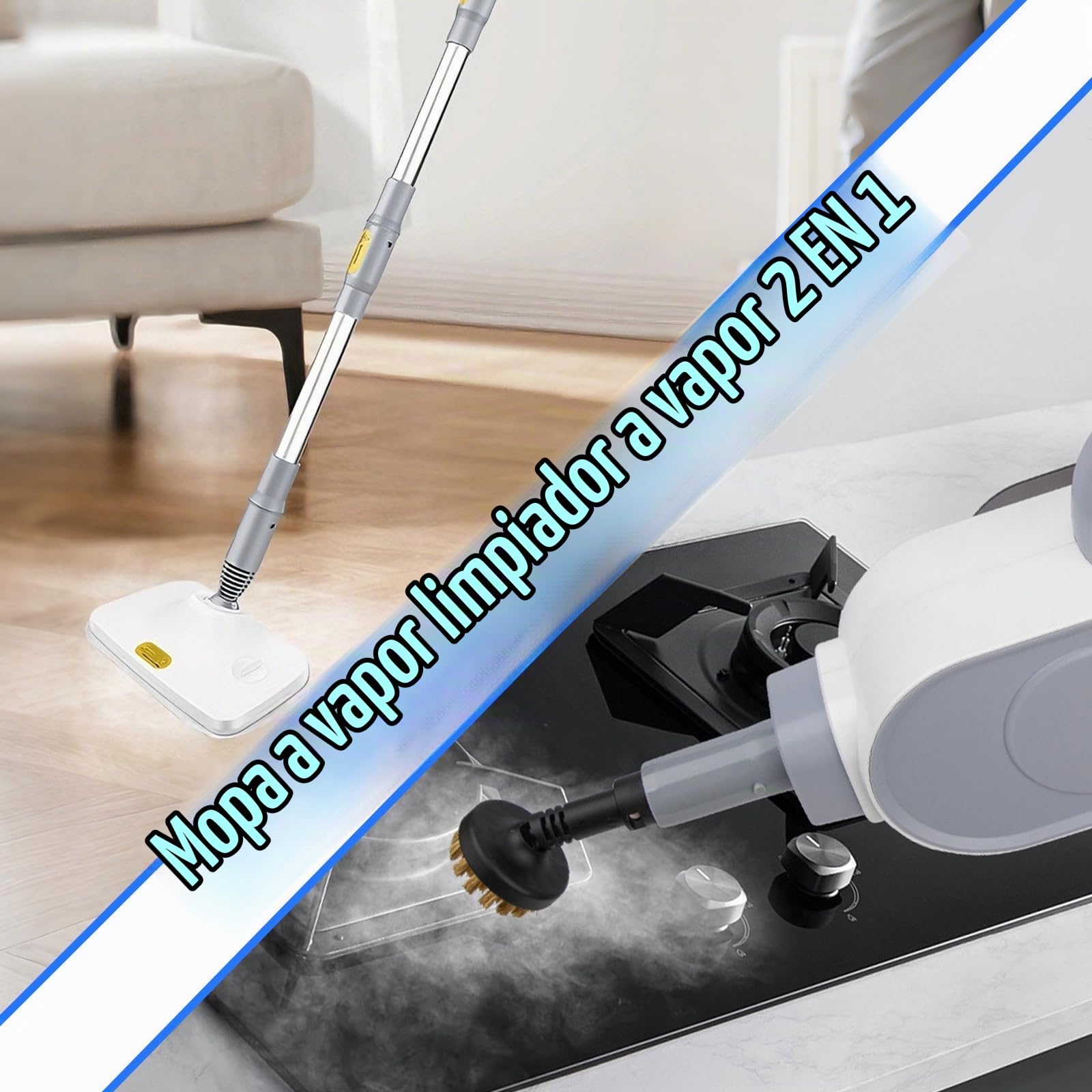 Limpiador a Vapor de Mano 1500W, 14 Accesorios incl. Tubo de Extensión & Manguera Flexible, Calentamiento Rápido en 30 s, Vapor a Alta Presión 140 °C, Depósito 500 ml, para Cocina, Alfombras y Hogar