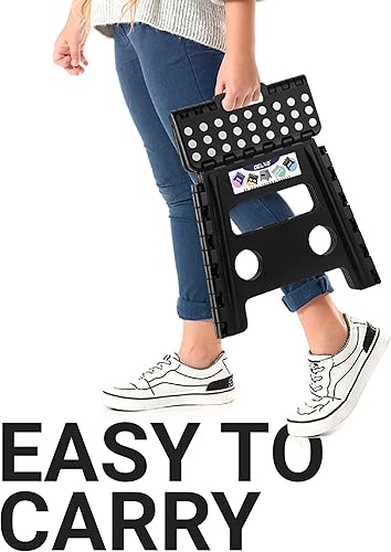 Miniatura 68 de Delxo Taburete plegable de 9 pulgadas, taburetes negros plegables para niños, taburete plegable portátil con asa, taburete plegable para cocina