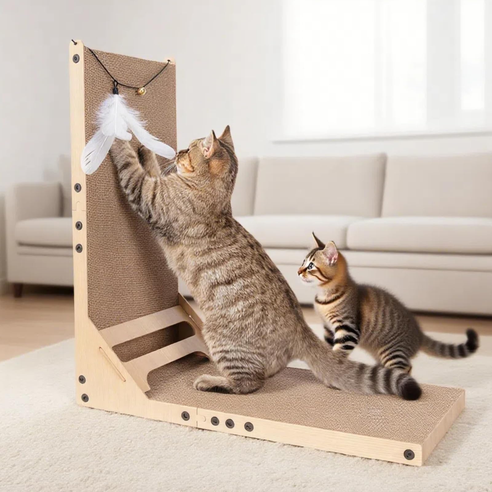 Pawtasy Griffoir pour chat avec balle - En forme de L - En carton durable - Pour chats d'intérieur - Montage mural - Très résistant - Utilisation double face