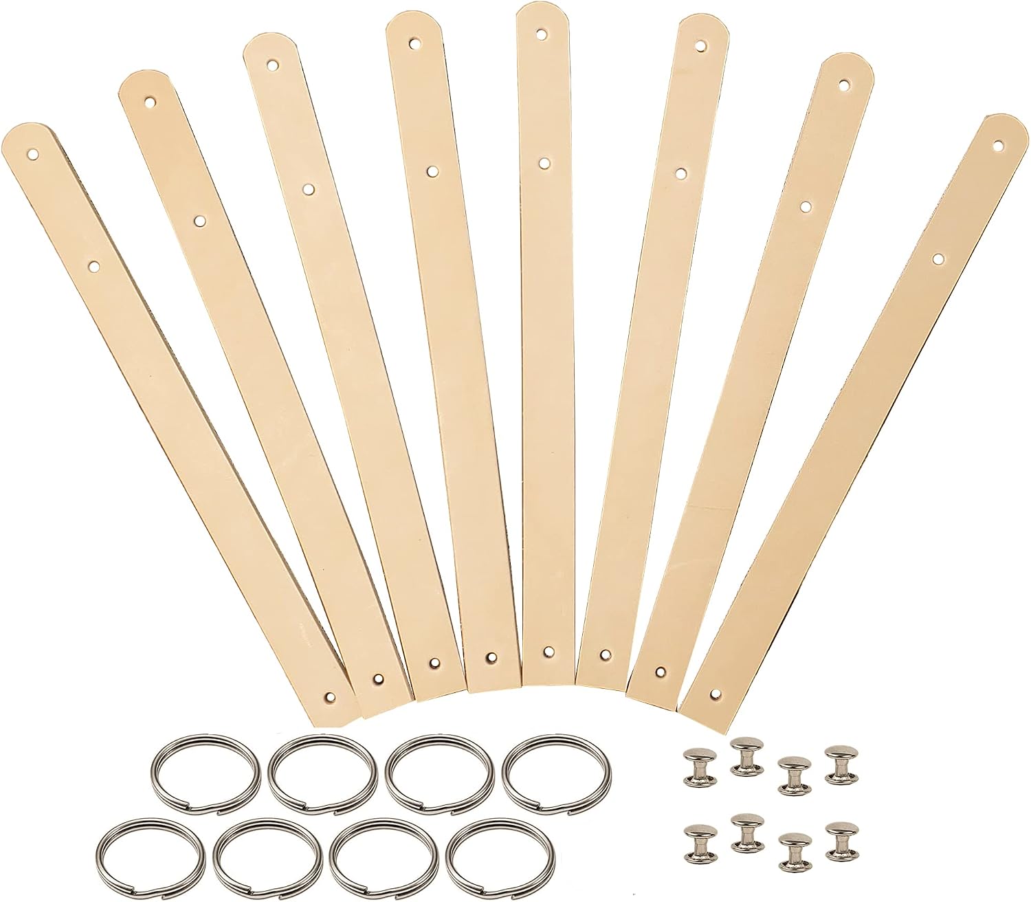 Blank Leather Keychains - Natural Vegetable Tanned Leather Key Fobs - 8 Pack Keyrings Stamping, Engraving, Decorating Ready