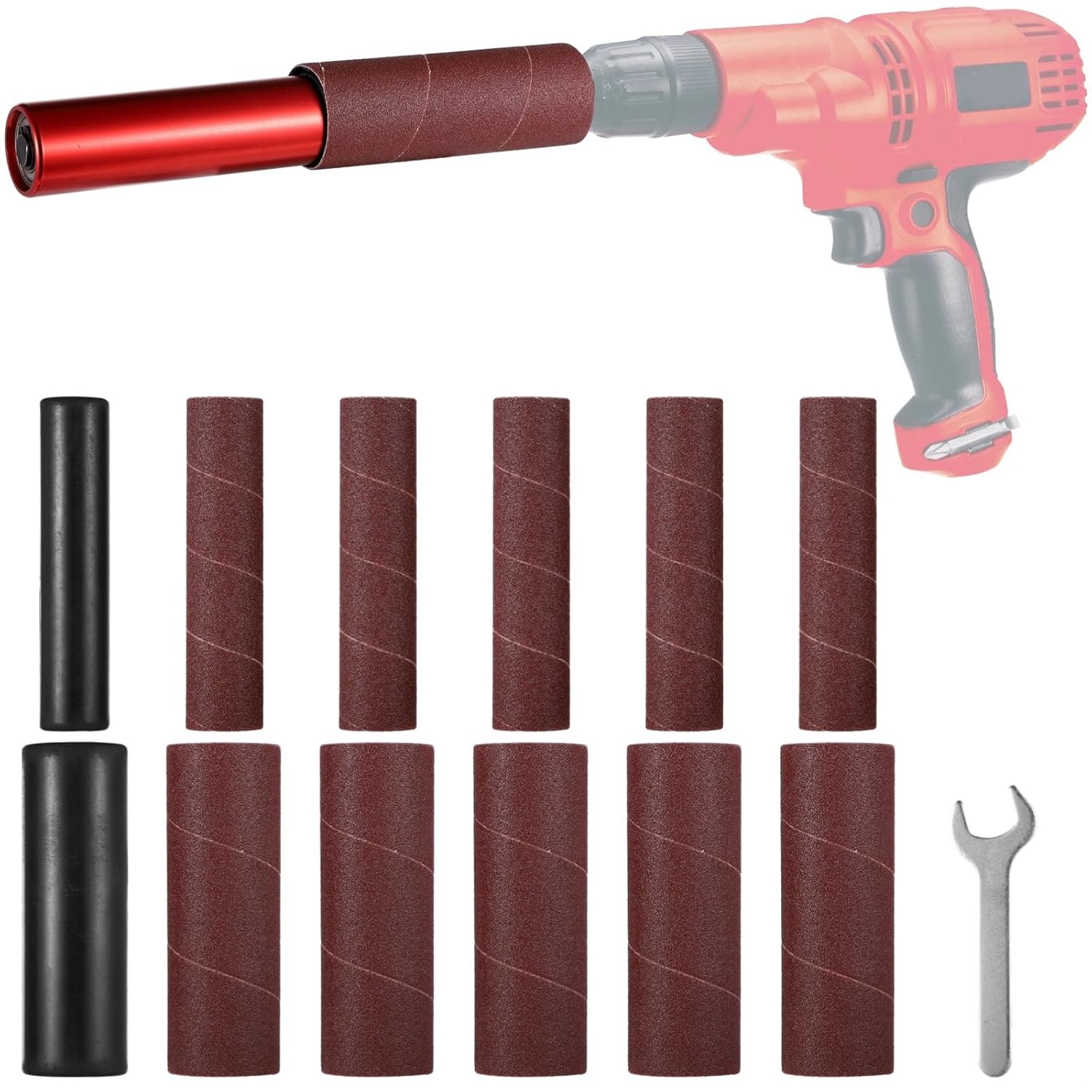Spindle Drum Sander Kit With 10 Sanding Sleeves, Portable Rubber Sanding Drums For Power Drill Use On Wood, Plastic, Glass, Metal, And Stone