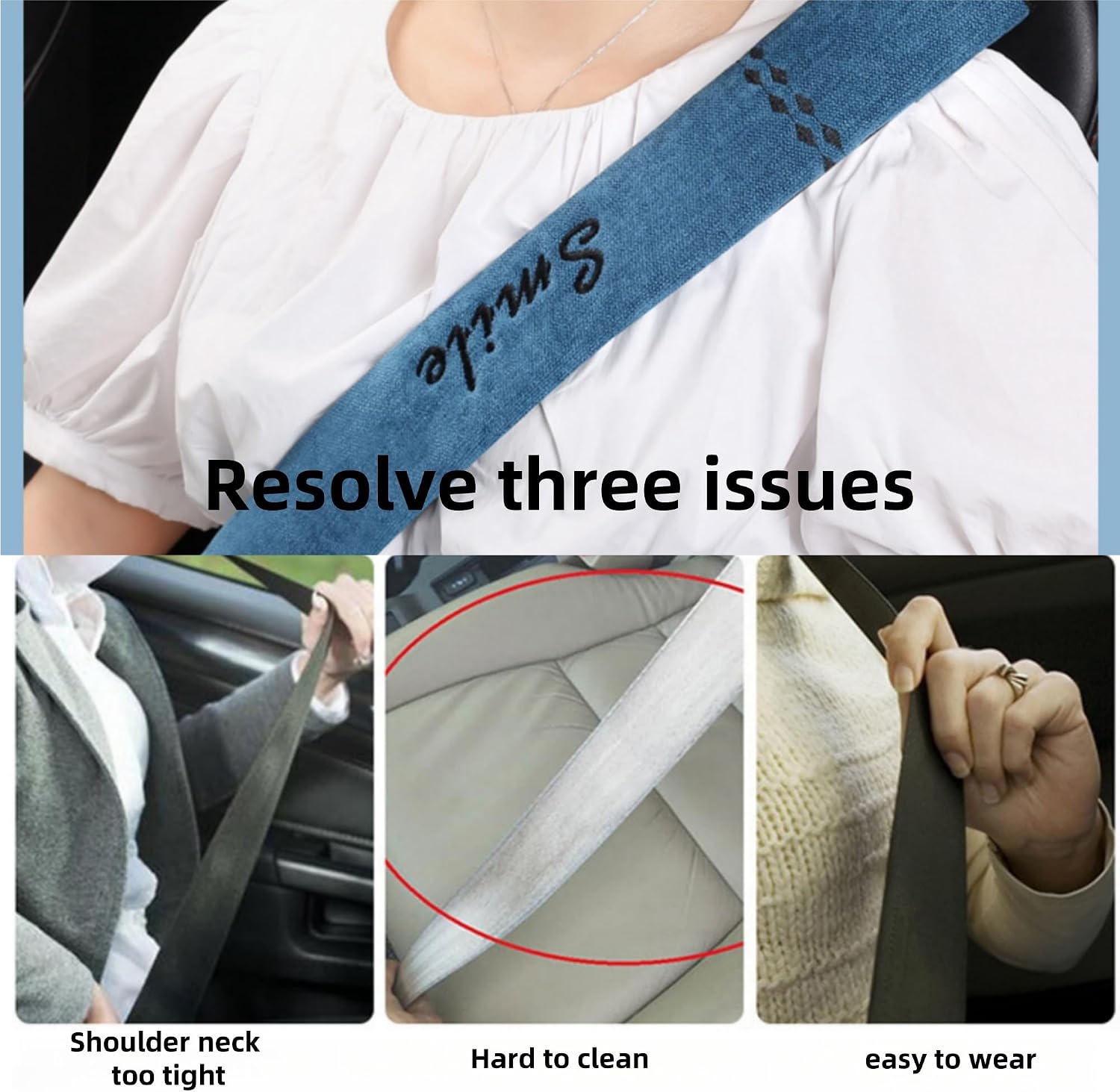 Extra-Long Car Seat Belt Cover Comfortable & Stress-Relieving Durable and Comfortable Car Seatbelt Shoulder Pad Enhance Your Driving Comfort and Safety (Blue, L-29)