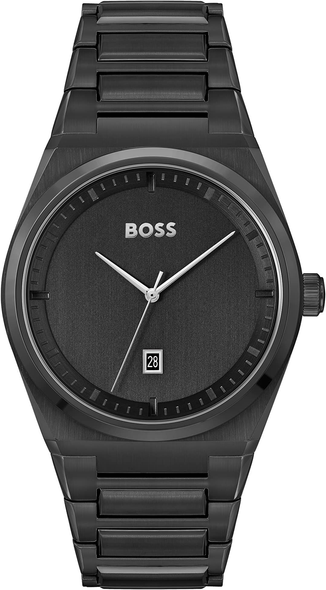 - BOSS Steer Qtz Basic Calendar Black Dial Men's Watch|Ionic Plated Steel Material|Black Color Band - 1513994