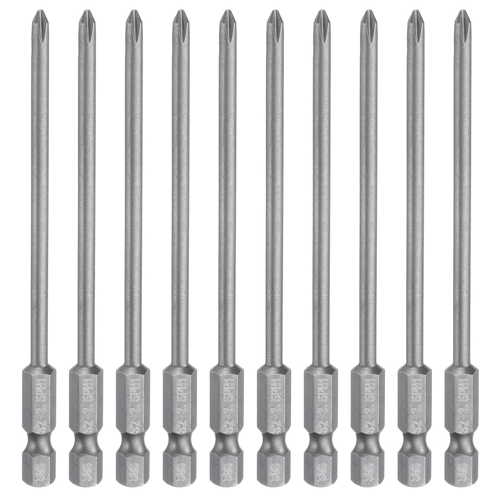 sourcing map 10pcs #1 Phillips Screwdriver Bit PH1 1/4" Hex Shank 4" (100mm) Long Magnetic S2 Steel Industrial Grade Screw Driver Bit Cross Head Electric Drill Bits 0.138" (3.5mm) Rod