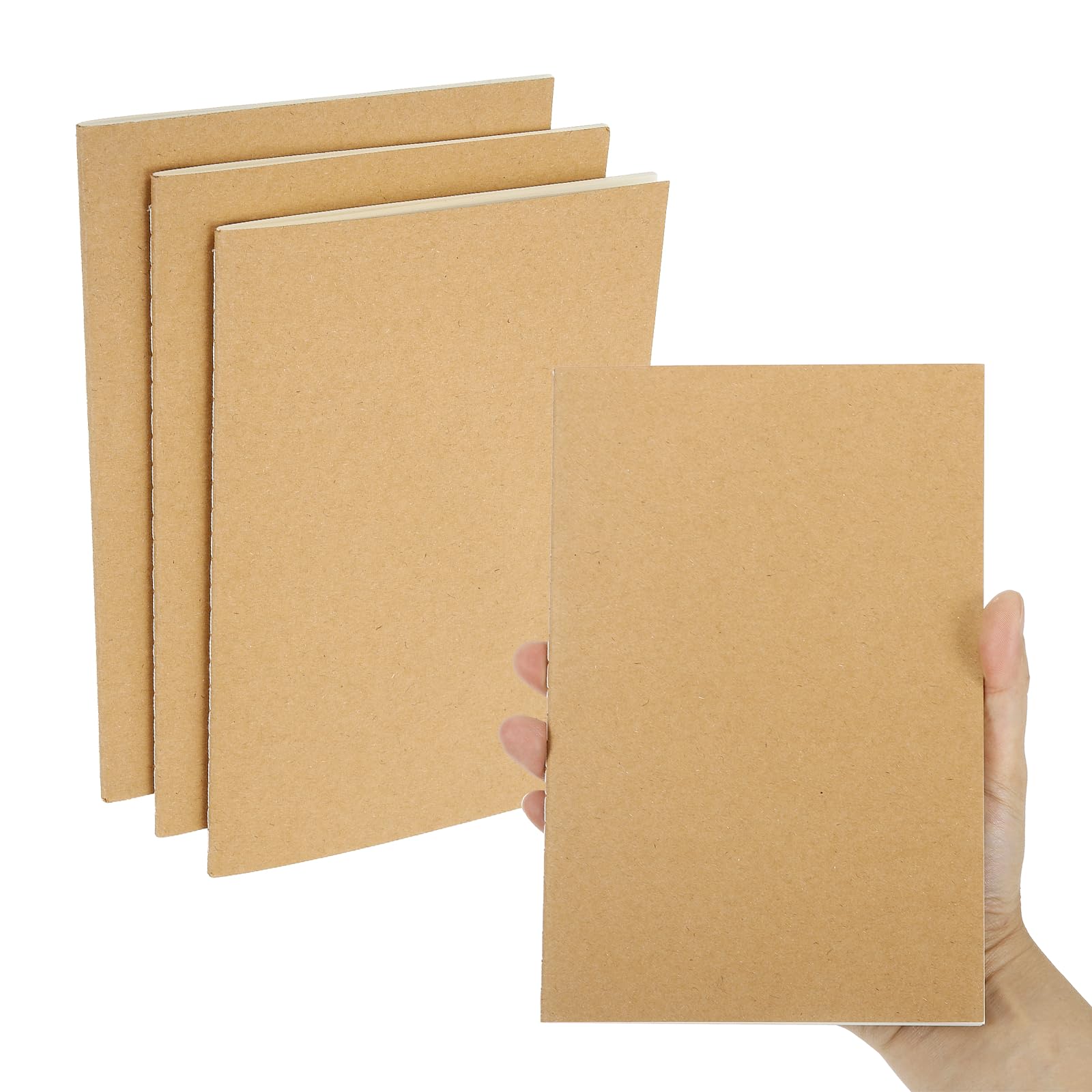 PATIKIL 3 Pack A5 Notebook, A5 Journal Mini Notebook Pocket Kraft Memo Notepads Wide Ruled Lined Sketchbook Small 8.3x5.5 Inch 30 Sheets for Men Women Office Supplies Travelers,Kraft Tone