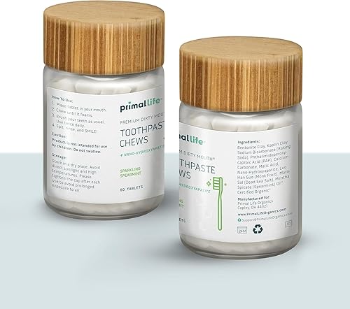 Miniatura 8 de Primal Life Organics Pasta de dientes masticables de boca sucia prémium Tabletas de pasta de dientes blanqueadoras con nano-hidroxiapatita para