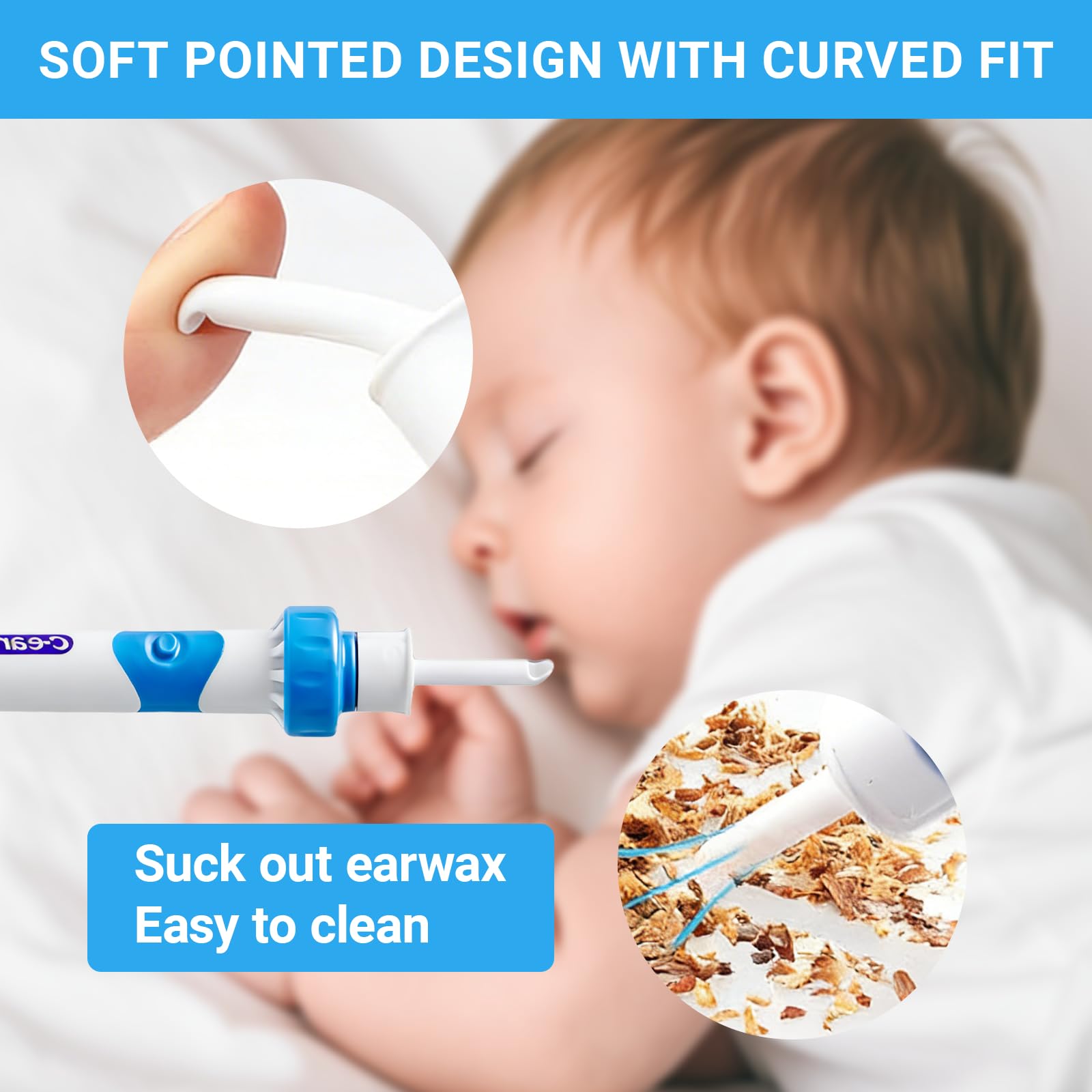 Extracteur de Cérumen Électrique,Appareil De Nettoyage Des Oreilles Pour Bebe Enfants Adulte Avec 2 Têtes de Rechange Lavables et Brosse(Utiliser Batterie NO.7)