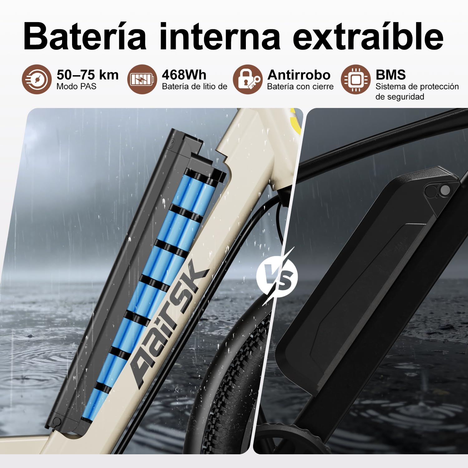 S600 - Bicicletta elettrica per adulti, 250 W, 36 V, 13 Ah, autonomia 75 km, 7 velocità, con batteria rimovibile e portapacchi