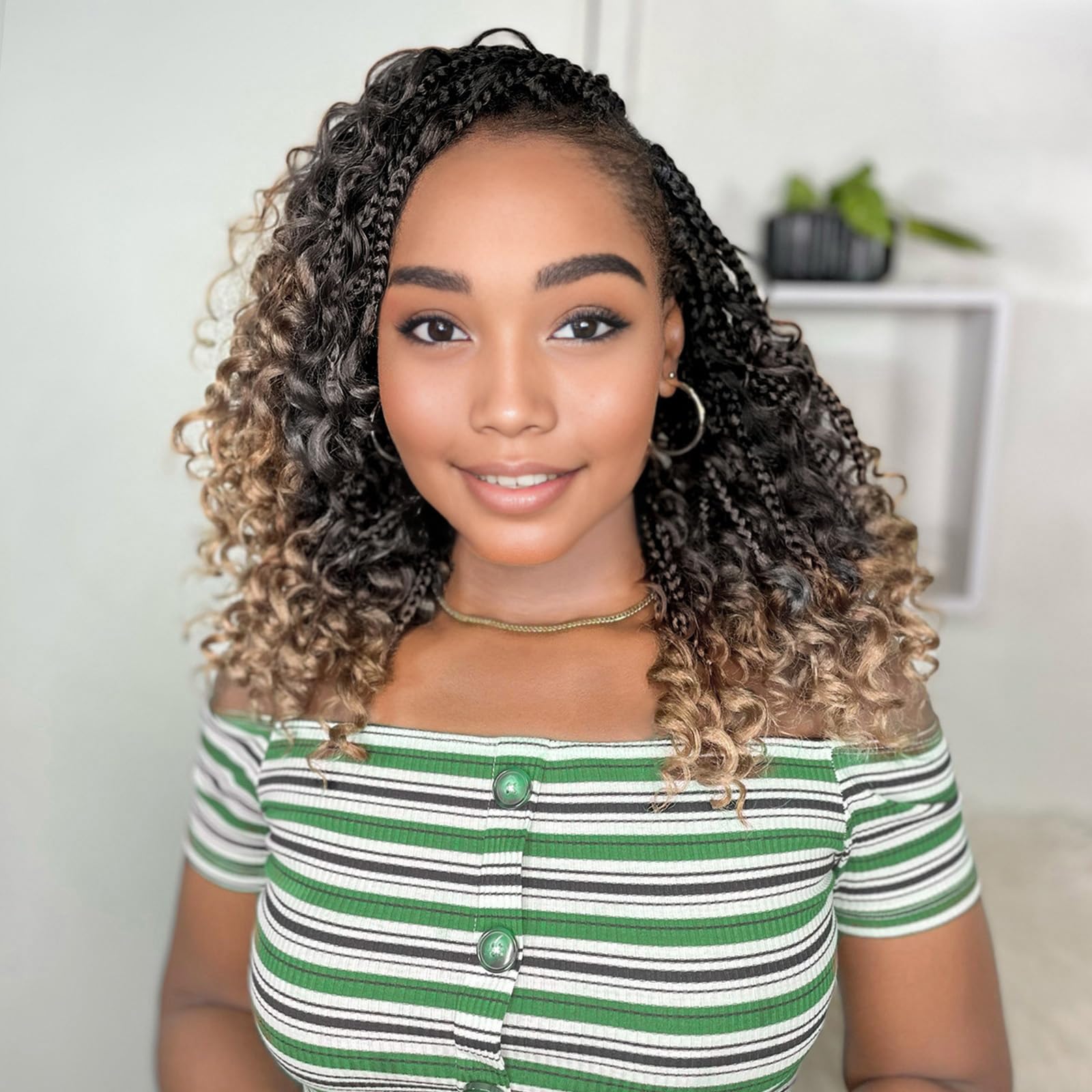 Yewell 14 Inch Goddess Box Braids Crochet Hair Curly Ends 9 Packs Pre Looped Boho Crochet Box Braids Bohemian Box Braid Crochet Hair For Black Women (