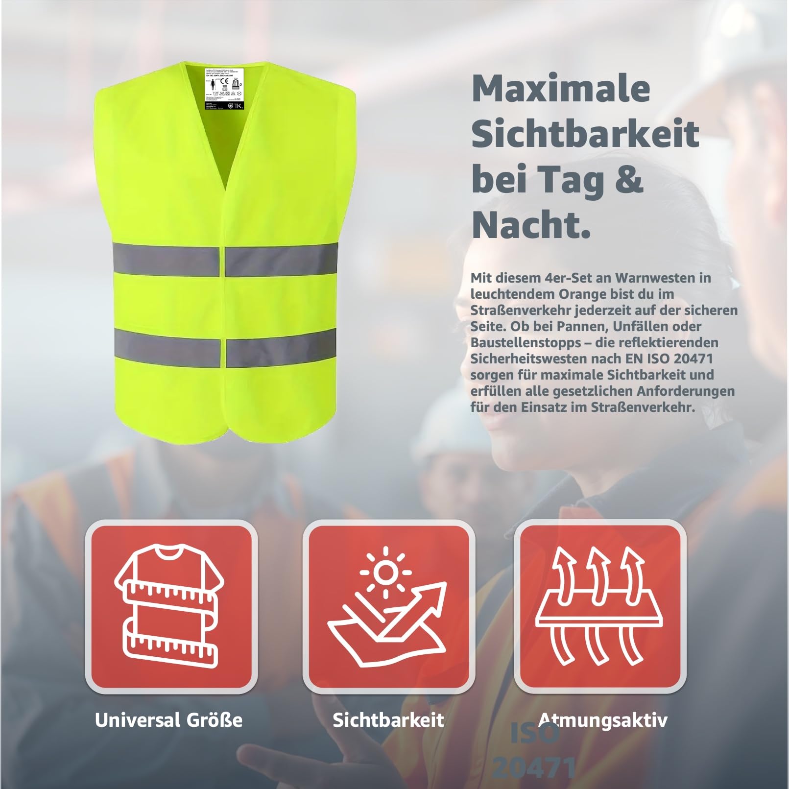 Image secondaire de TK Gruppe Timo Klingler 4X Gilets de sécurité EN471 Gilet Anti-crevaison 2021 Gilet d'accident, Voiture de Tourisme, Gilet de sé