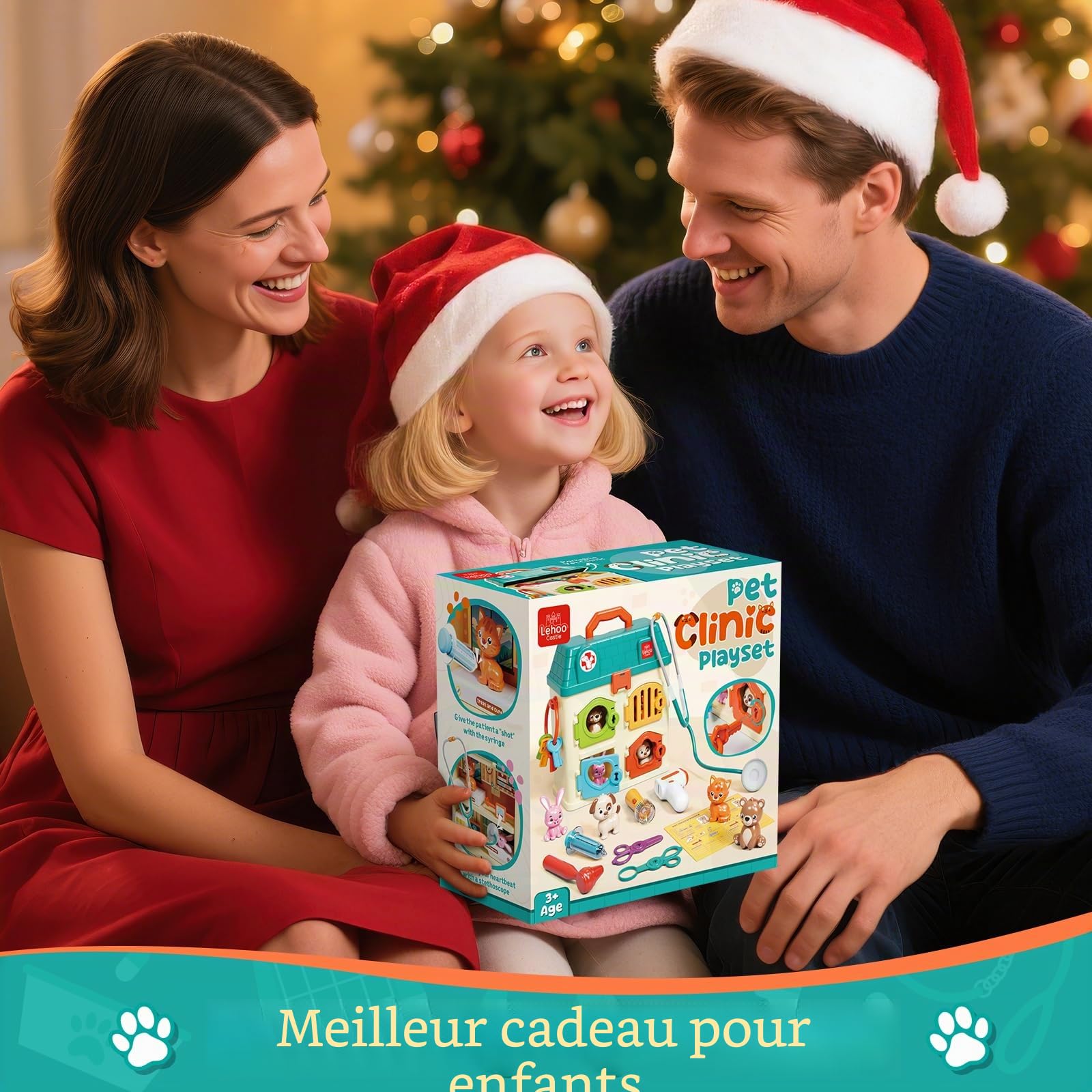 Lehoo Castle Malette Docteur Enfants, Veterinaire Enfant, Docteur avec Lumière et Son, Jouet Fille 3 Ans, Cadeau Enfant 3 Ans