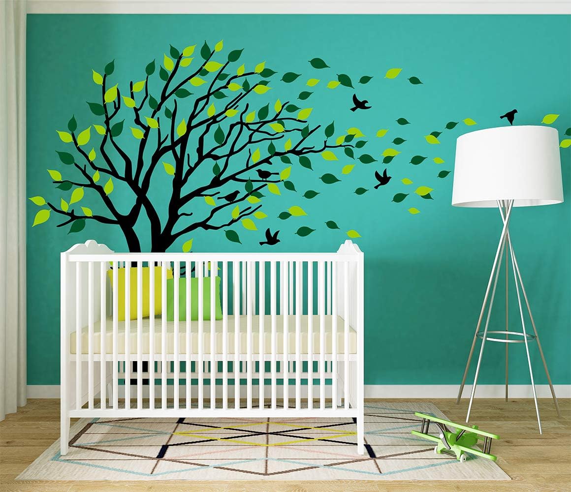 LUCKKYY Large Tree Wall Stickers Mural Tree Wall Decal Tree Blowing in The Wind Tree Wall Decals Wall Sticker Family Tree Family Wall Sticker Kids Rooms Nursery Decals(Black) : Baby