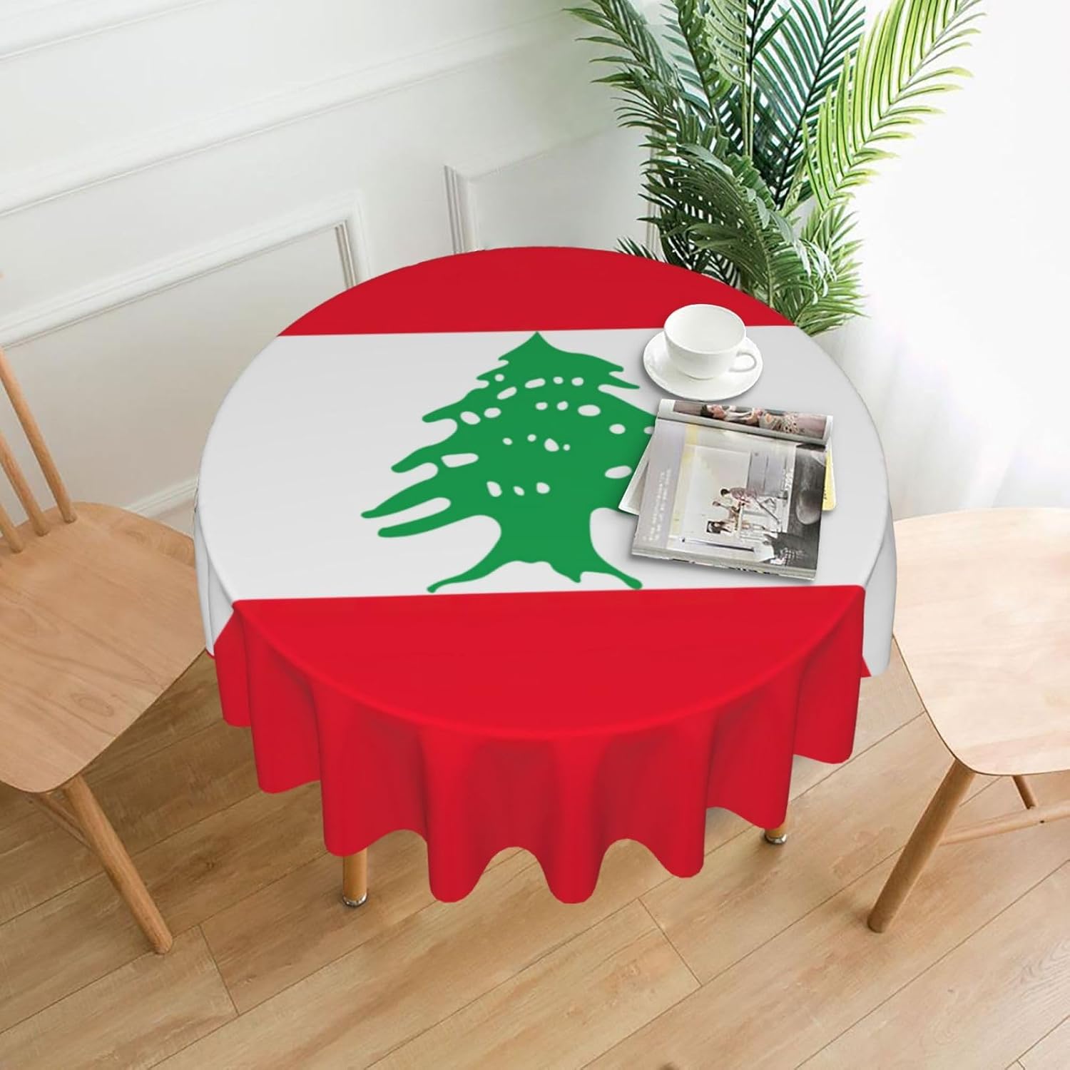 Flag of Lebanon Print Wrinkle Free Dining Table Cover for Birthday Party Farmhouse Tablecloths Up to 60 x 60 Inches