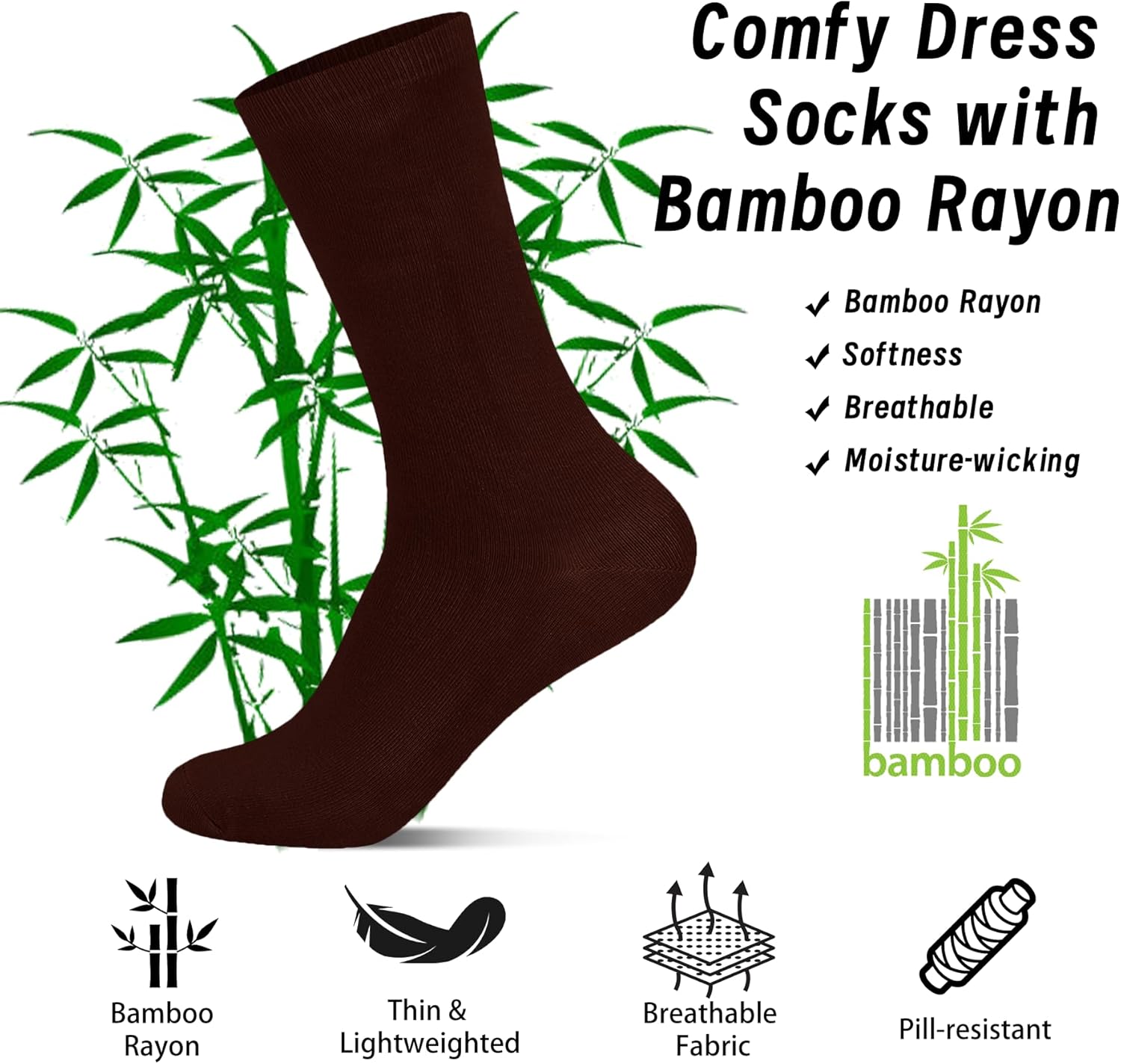 Mens Bamboo Rayon Dress Socks,Mid Calf,Moisture Wicking,Anti-Odor,Durable White Crew Socks for Men Size 10-13 - Image 3