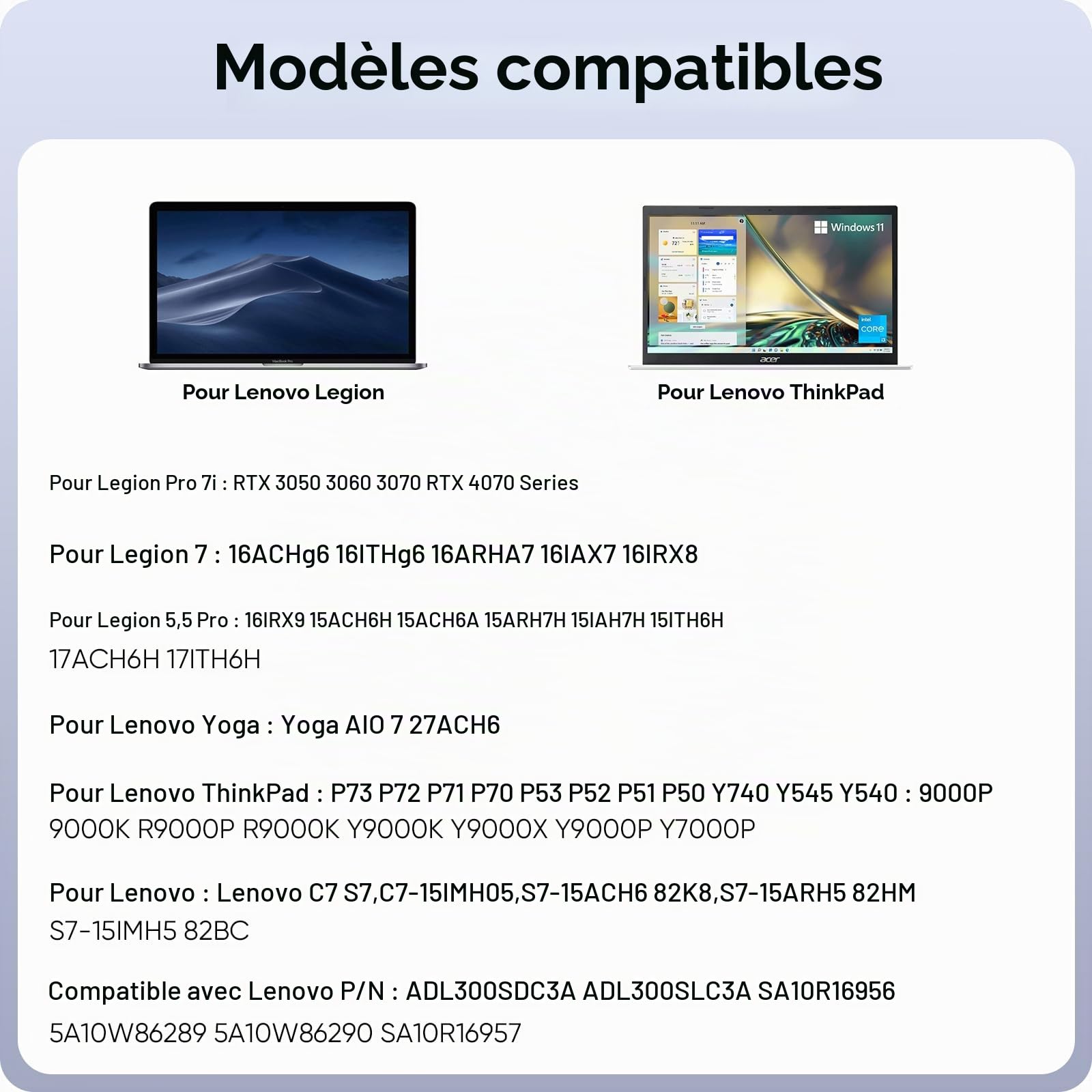 Bloc d'alimentation 300 W pour ordinateur portable Lenovo Legion 5 5i 5P 7 7i Pro 15 16 17 R9000P R9000K Y9000K Y9000X, ADL300SDC3A GX21F23045 SA10R16956 5A10W8628 9 20V Chargeur adaptateur CA 15 A