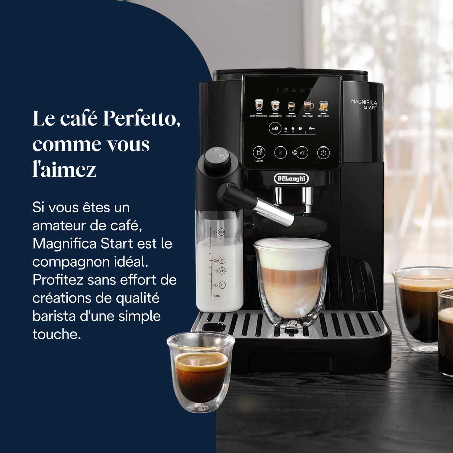 De’Longhi Magnifica Start - Perfetto Machine à Café Automatique avec LatteCrema Mousseur à Lait Automatique, 5 Boissons Enregistrées, Commandes Soft Touch, Noir (ECAM222.91.B)