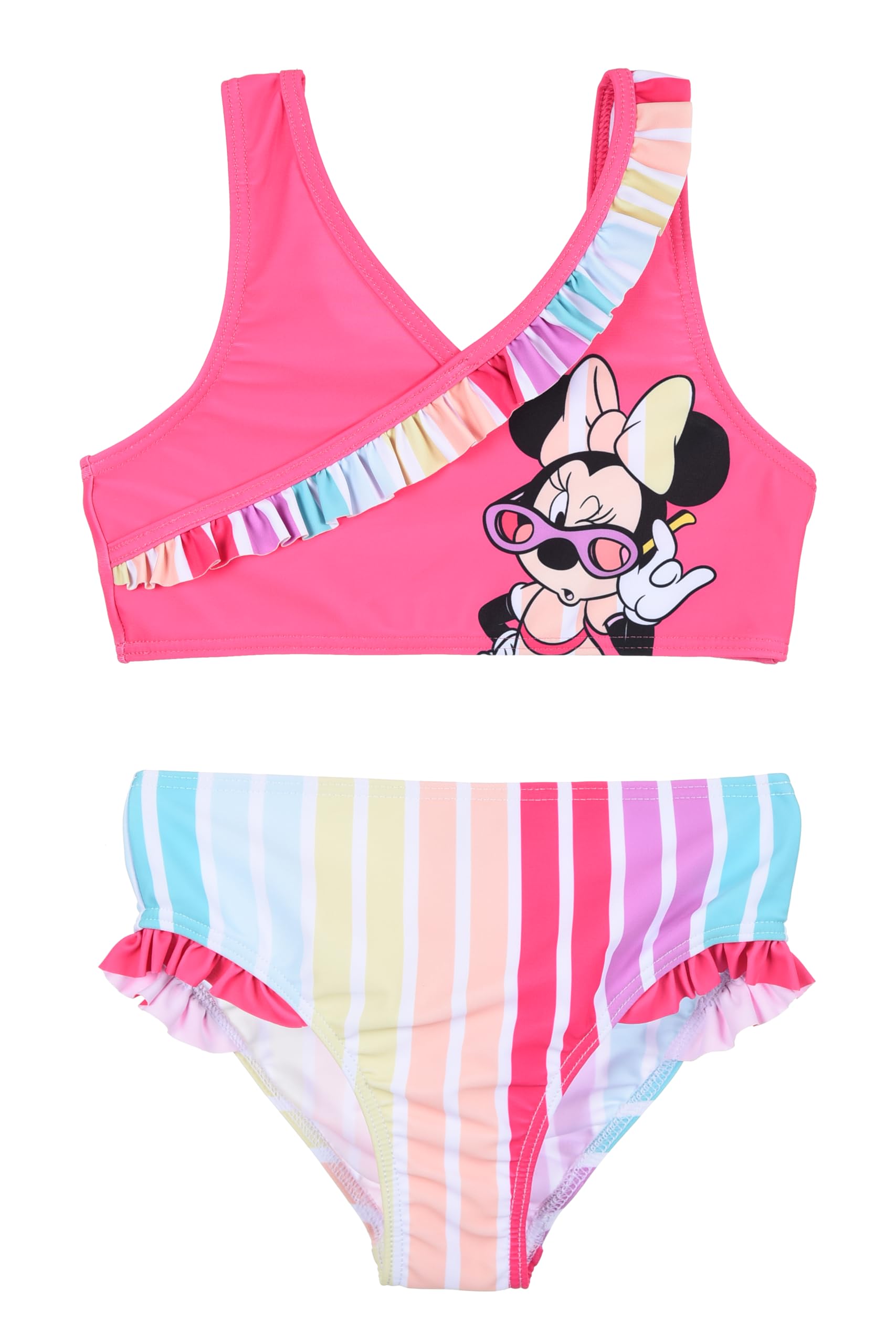 Disney Minnie Mouse Bikini for Girls, Rainbow Two Piece Summer Swimwear for Girls, Sizes 3 to 8 Years, Fuchsia, 3 Years