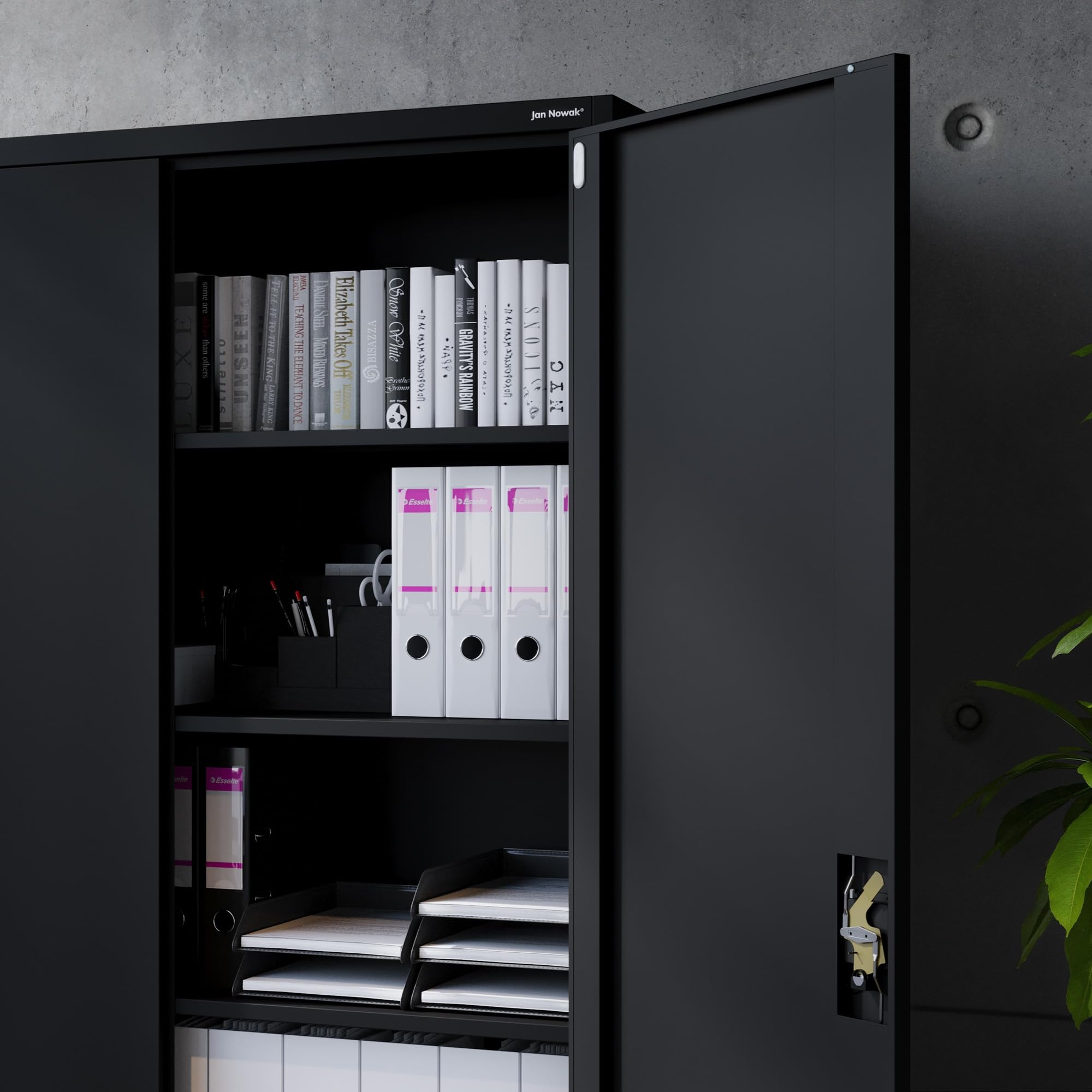 Jan Nowak Metallschrank Jan II 185 x 115 x 40 cm - Aktenschrank abschließbar mit 2 Türen, Mehrzweckschrank mit 5 Ebenen, Büroschrank aus Stahlschrank mit Pulverbeschichtung - Schwarz