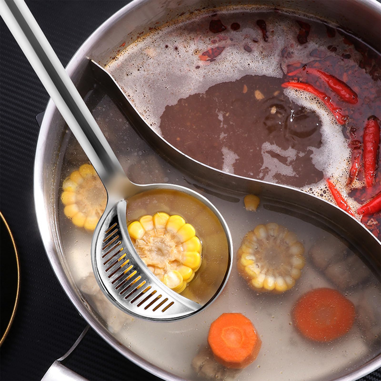 2 Pcs Dual Purpose Kitchen Ladles Extra Large Deep Stainless Steel Ladle, Soup Filter Oil Filter Spoon, Dual Use Oil Soup Separator Spoon