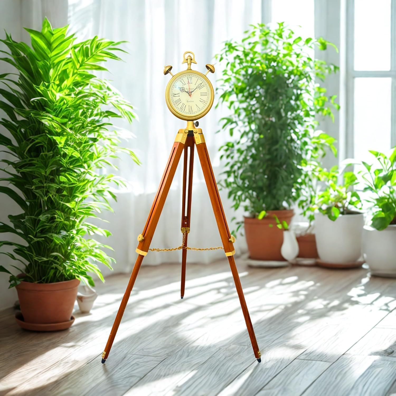 Floor Clock – 43 Inch Tall Wooden Stand with 6 Inch Brass Dial, Antique Roman Numerals, Home & Office Decorative Standing Clock