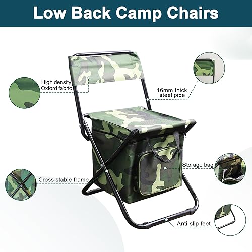 Miniatura 4 de Silla de camping plegable portátil con bolsa de almacenamiento, taburete de respaldo ligero, asiento plegable compacto, taburete de respaldo al aire